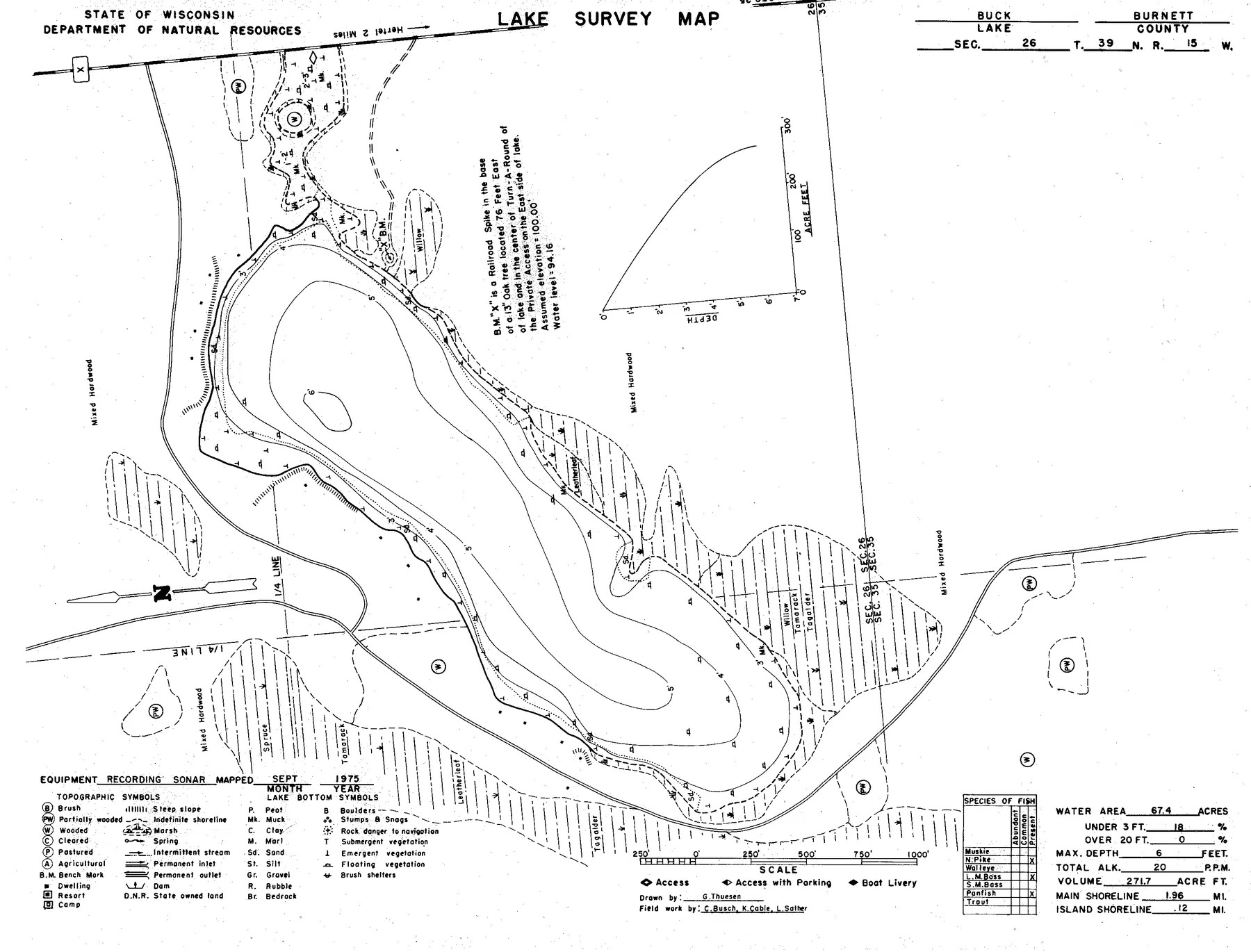 Buck Lake historical Wisconsin DNR depth map sheet 1