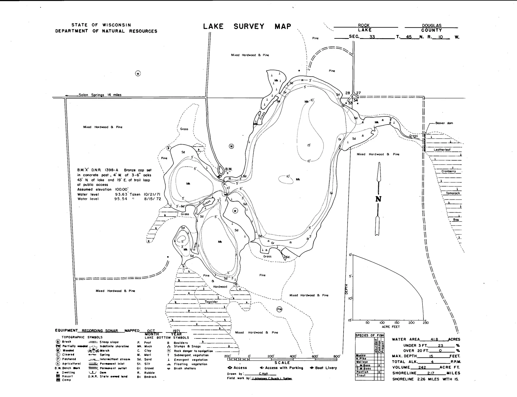 Rock Lake historical Wisconsin DNR depth map sheet 1