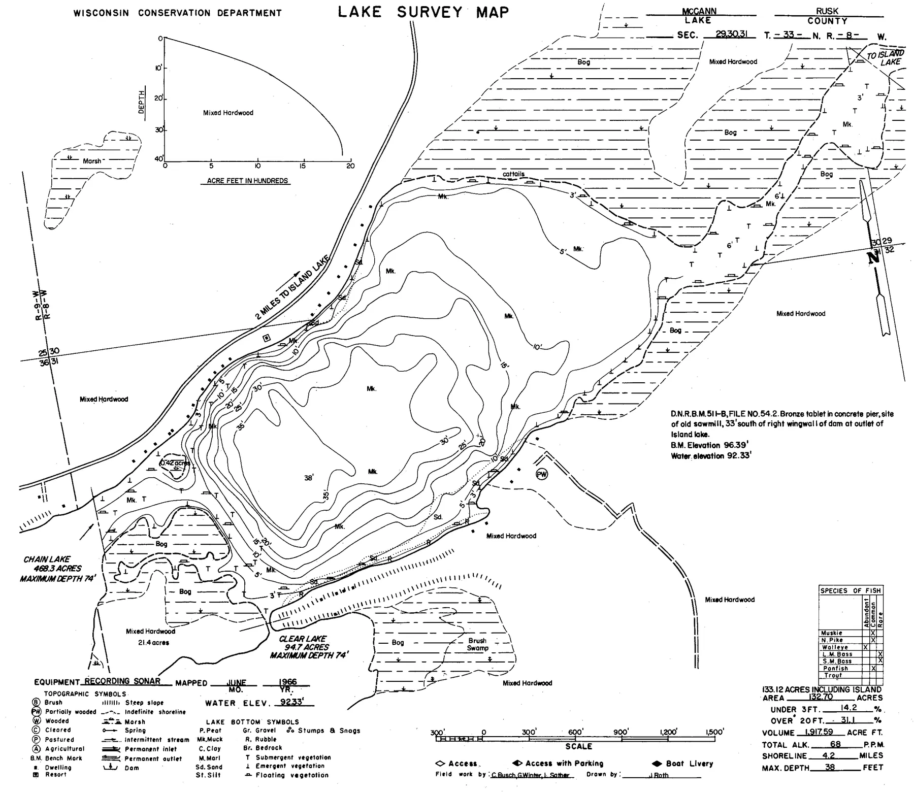 McCann Lake historical Wisconsin DNR depth map sheet 1