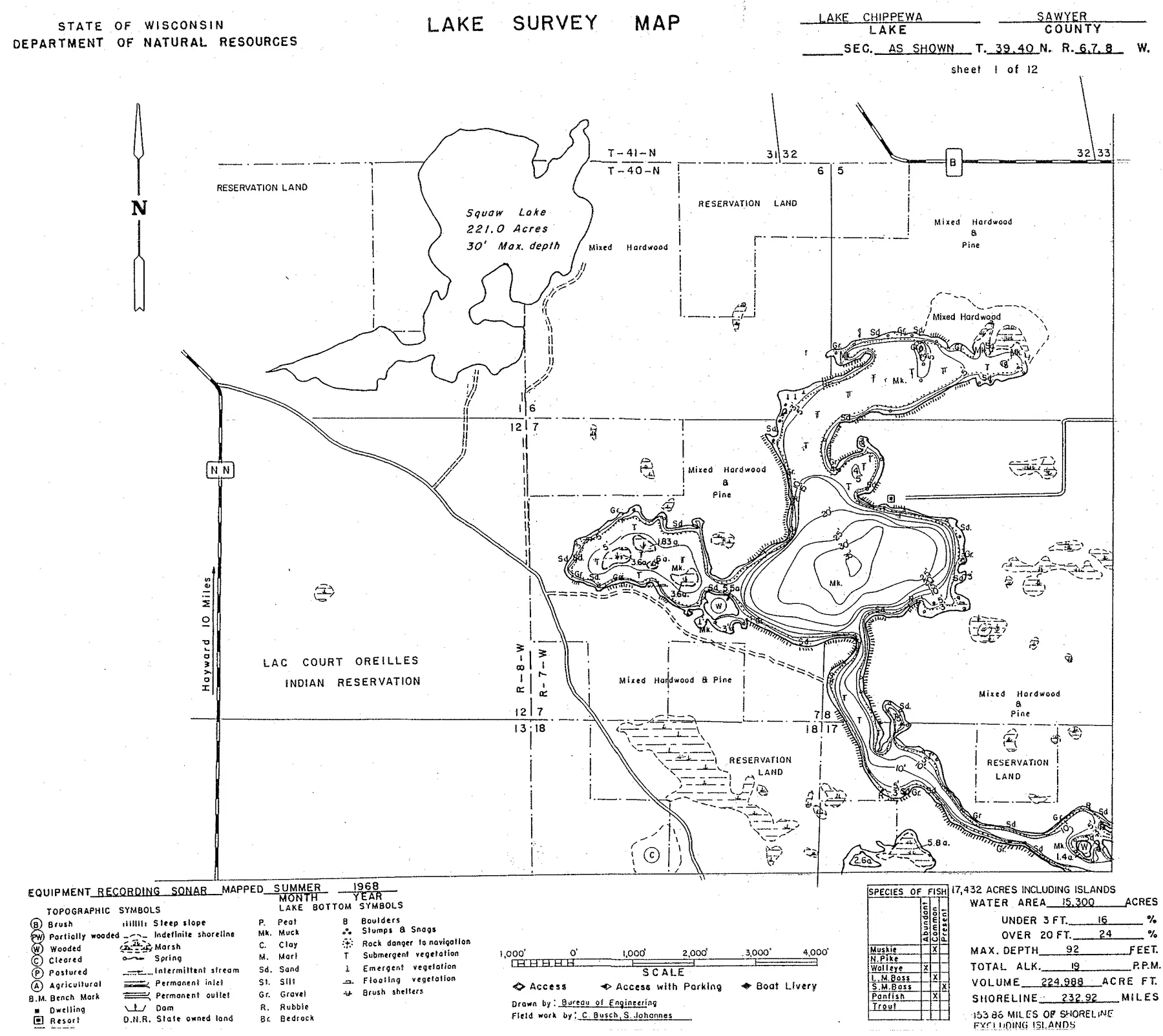 Lake Chippewa historical Wisconsin DNR depth map sheet 1