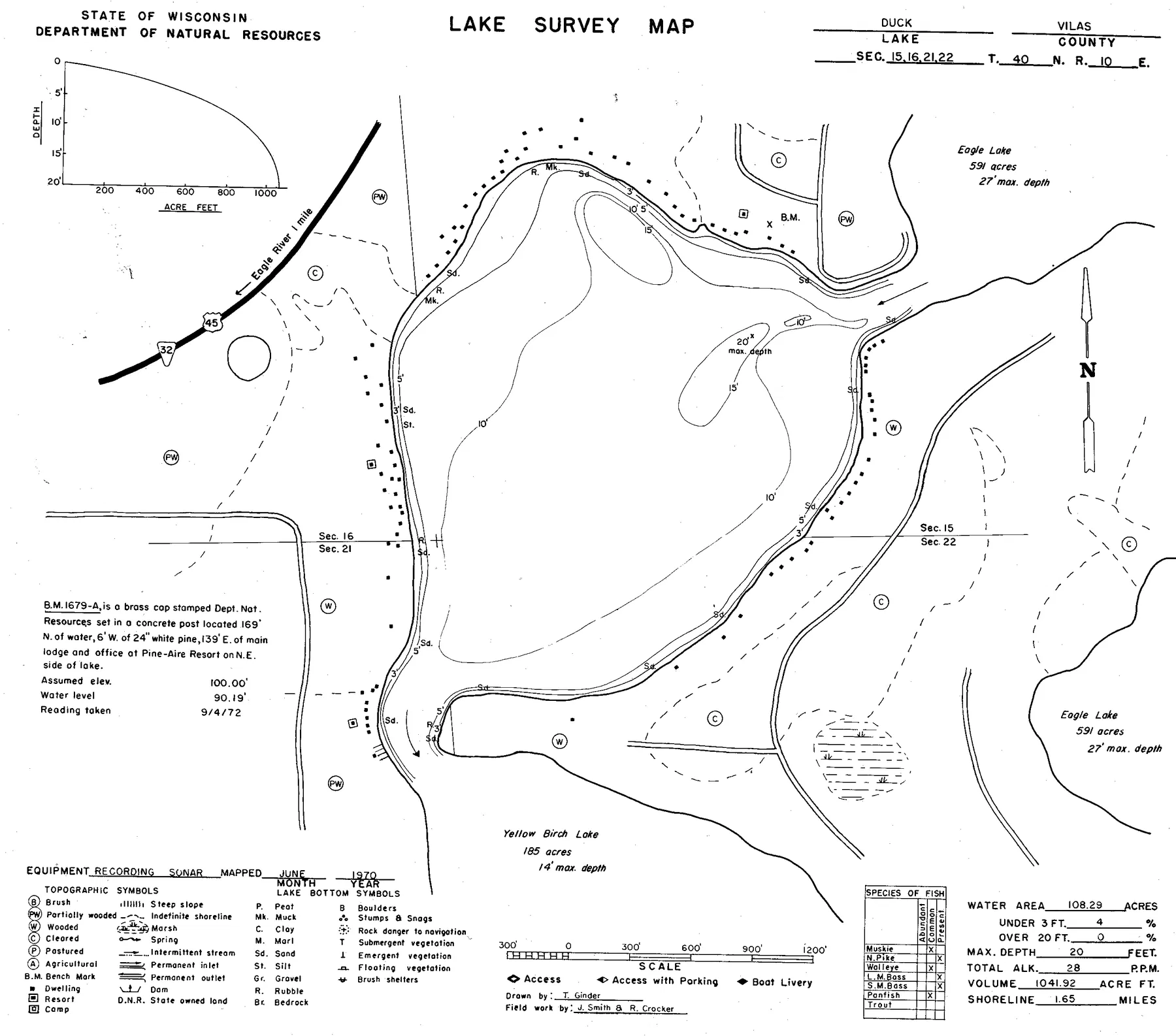 Duck Lake historical Wisconsin DNR depth map sheet 1