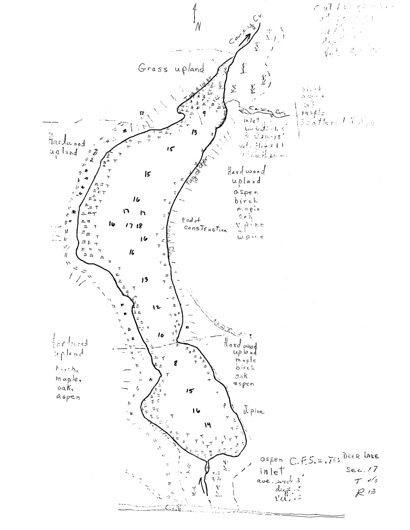 Deer Lake historical Wisconsin DNR depth map sheet 1