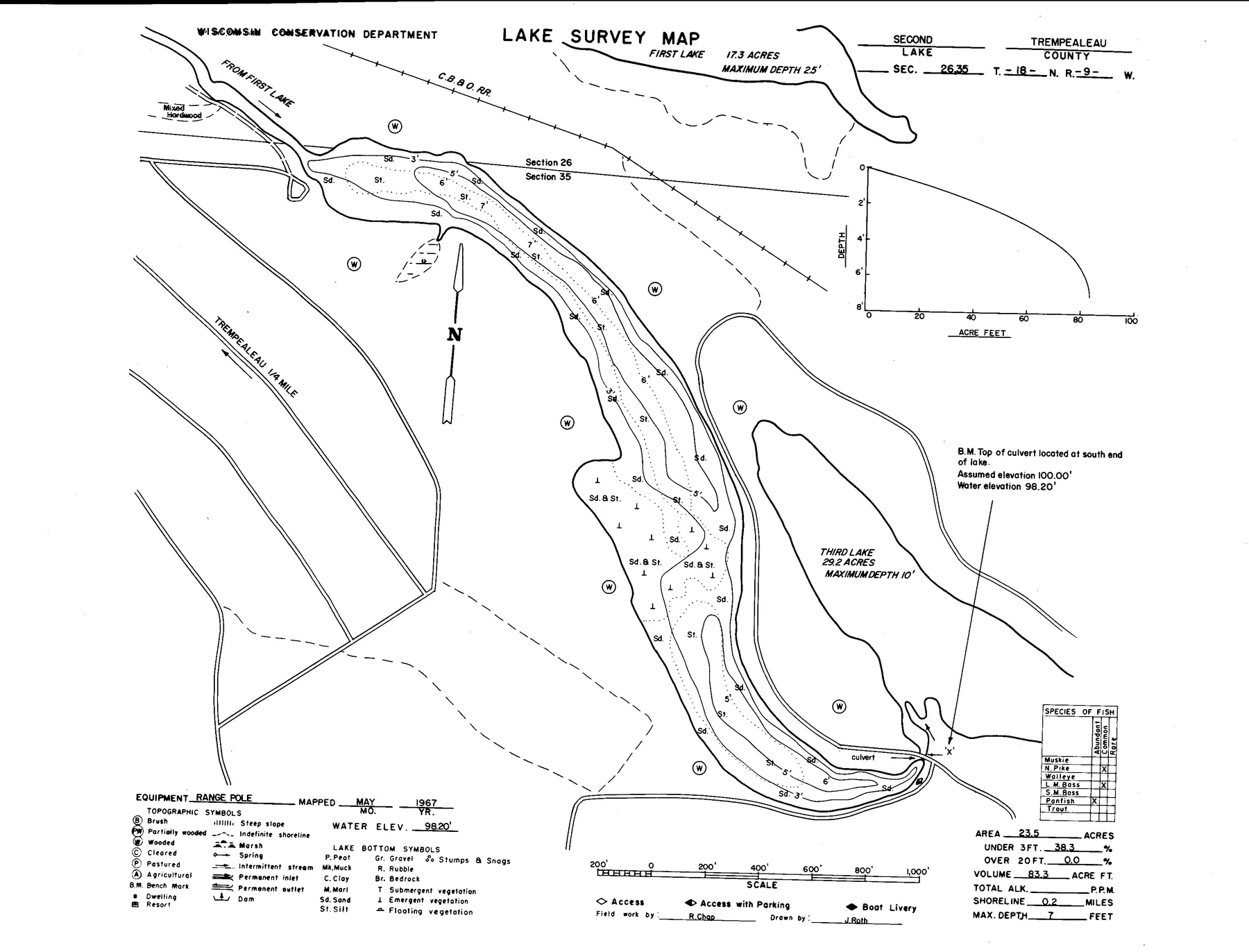 Second Lake historical Wisconsin DNR depth map sheet 1