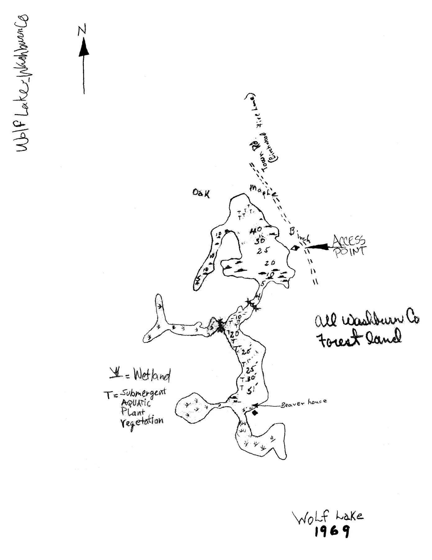 Wolf Lake historical Wisconsin DNR depth map sheet 1