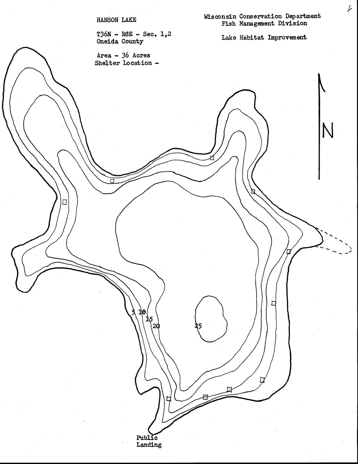 Hanson Lake historical Wisconsin DNR depth map sheet 1