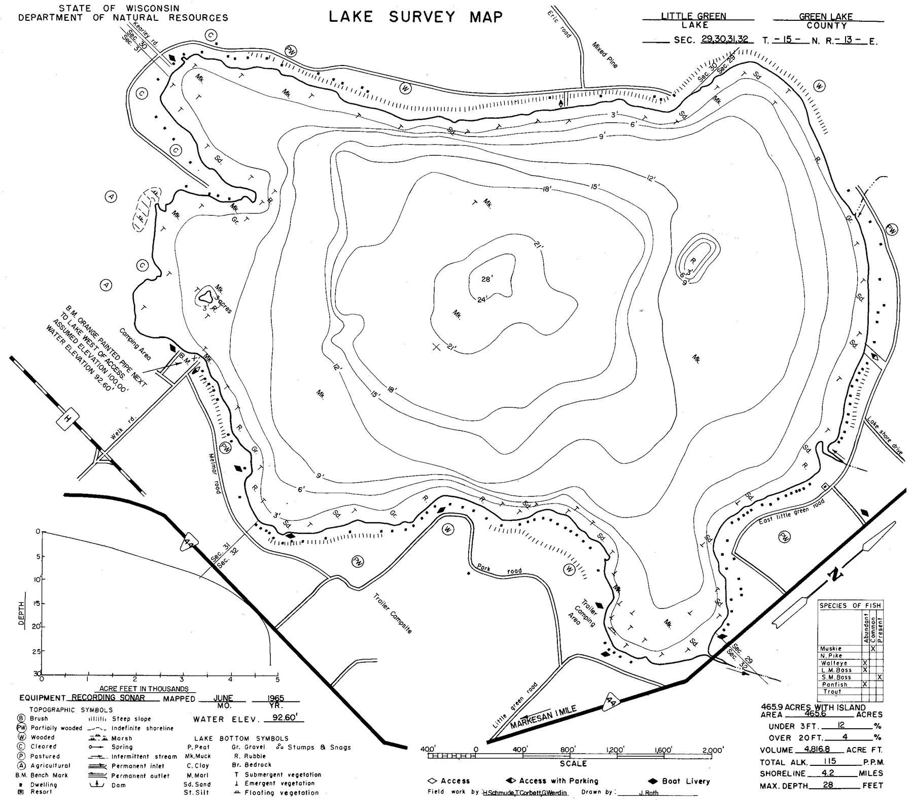 Little Green Lake historical Wisconsin DNR depth map sheet 1