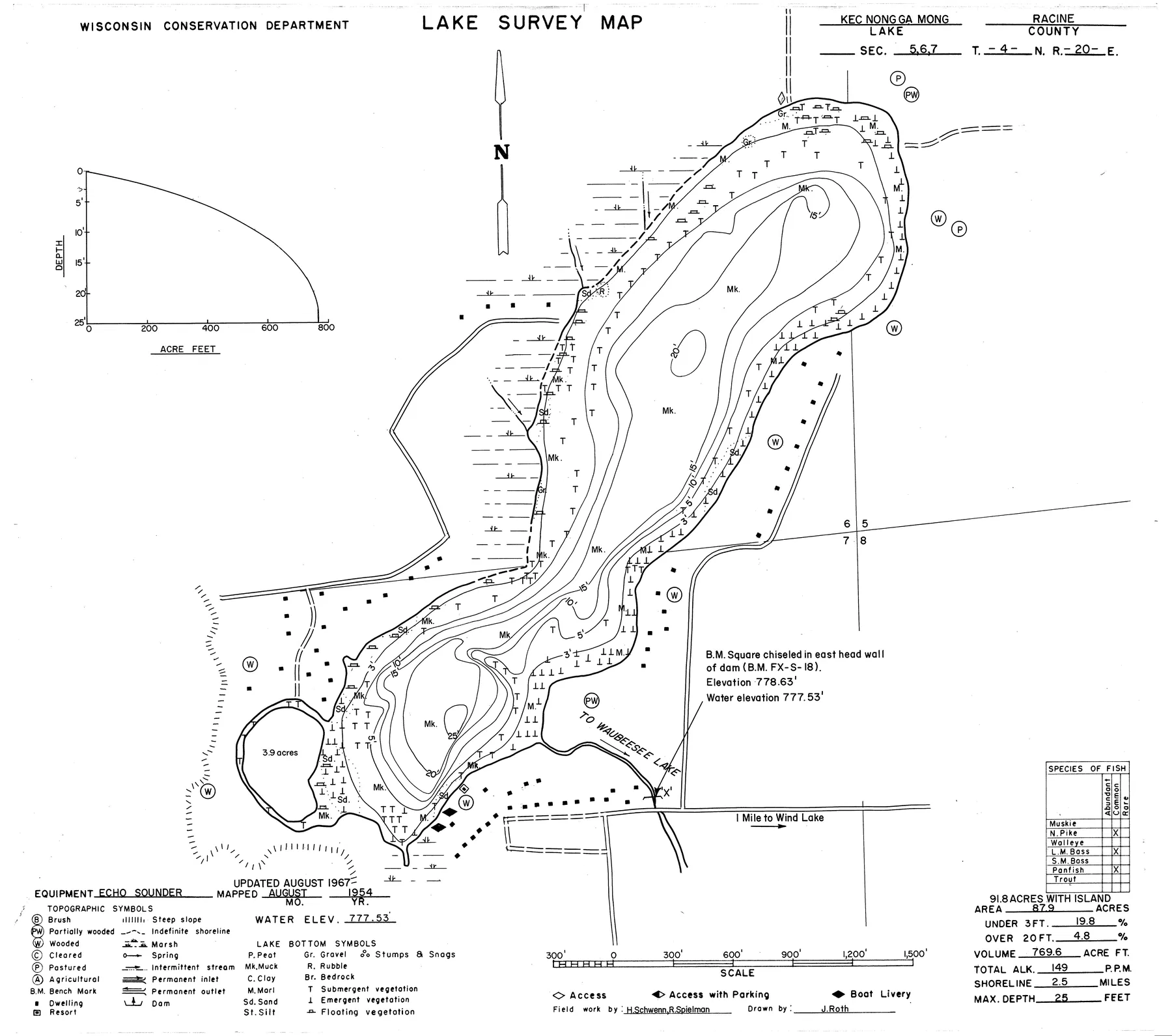 Long Lake historical Wisconsin DNR depth map sheet 1