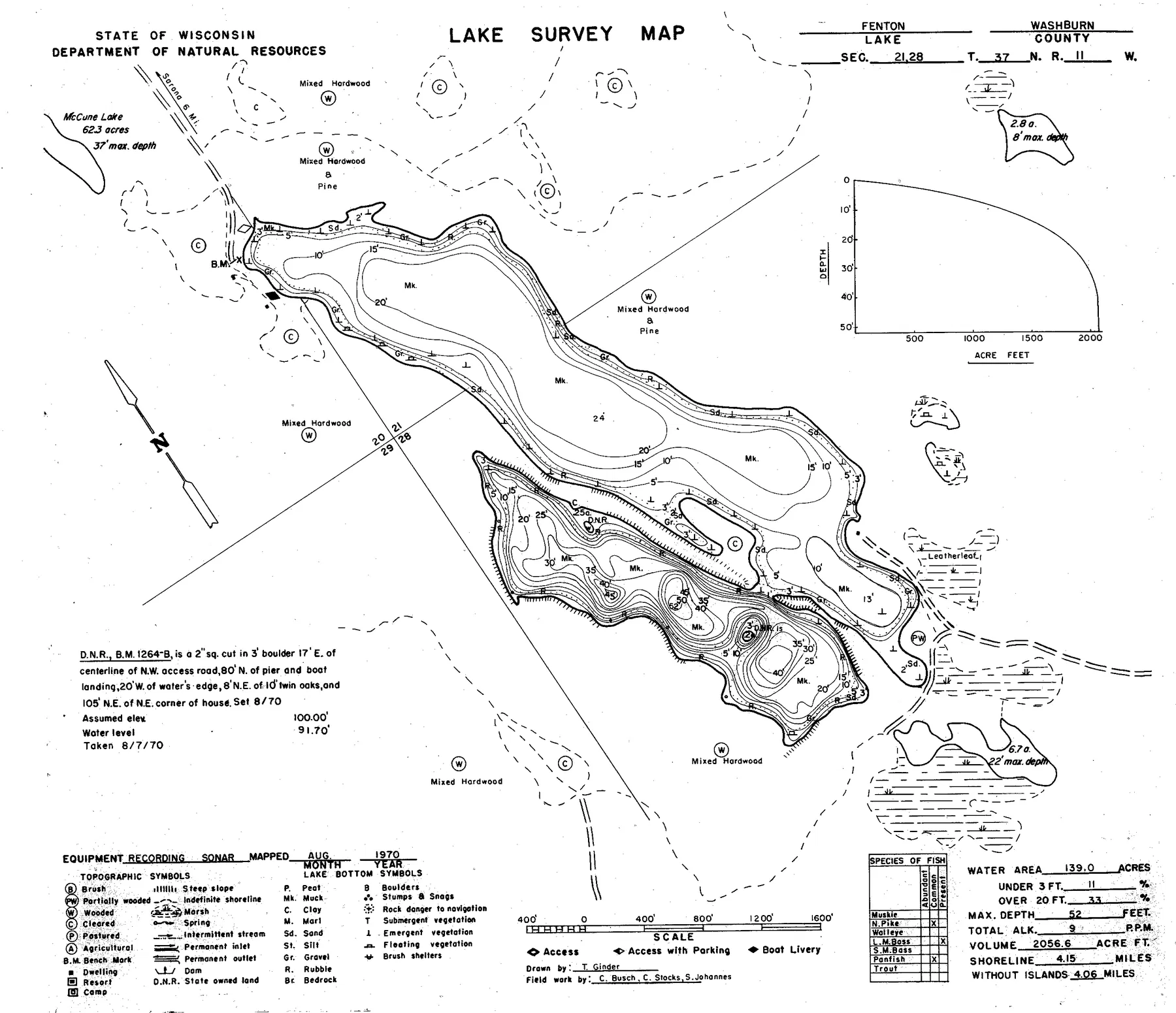 Fenton Lake historical Wisconsin DNR depth map sheet 1