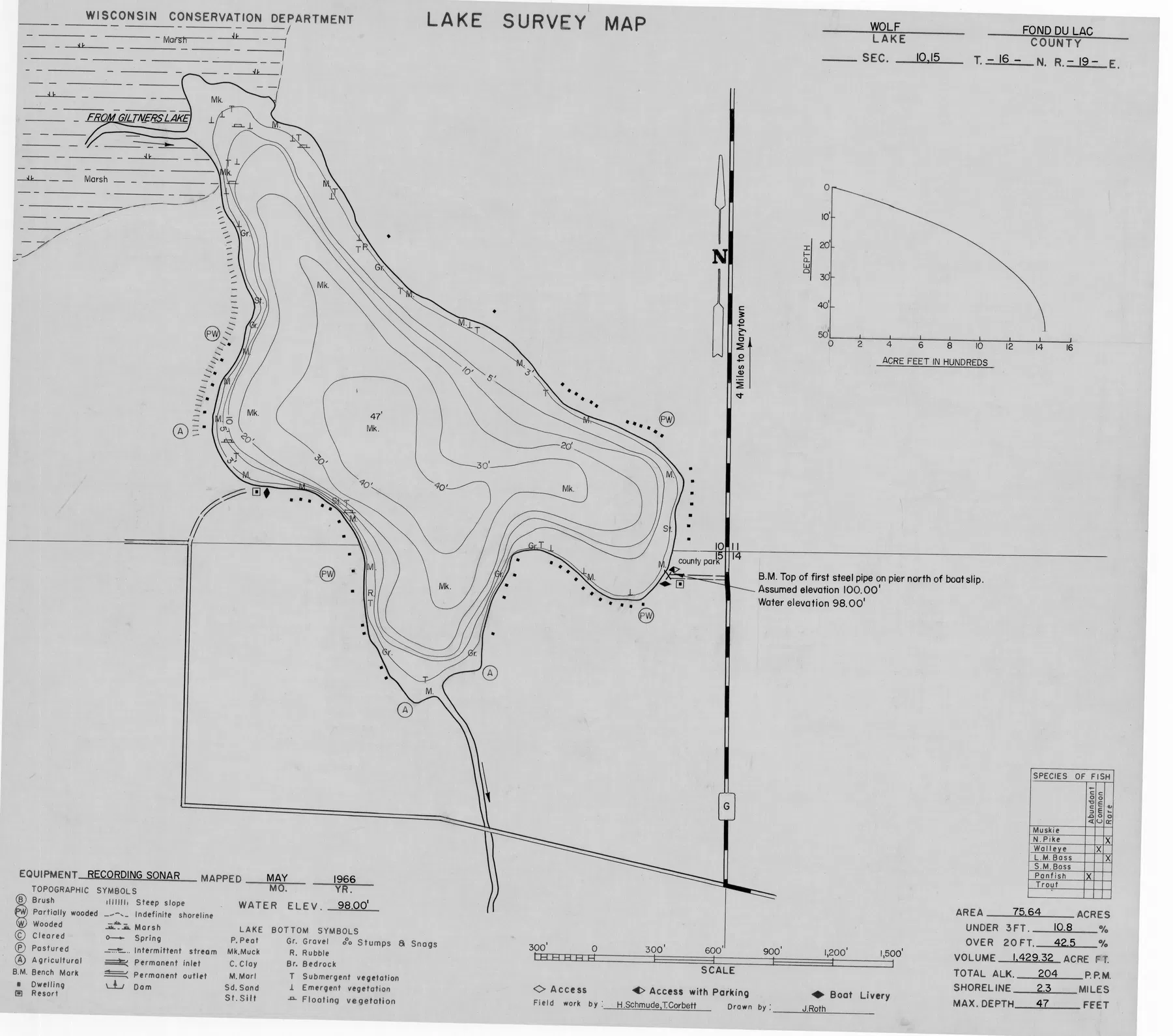 Wolf Lake historical Wisconsin DNR depth map sheet 1