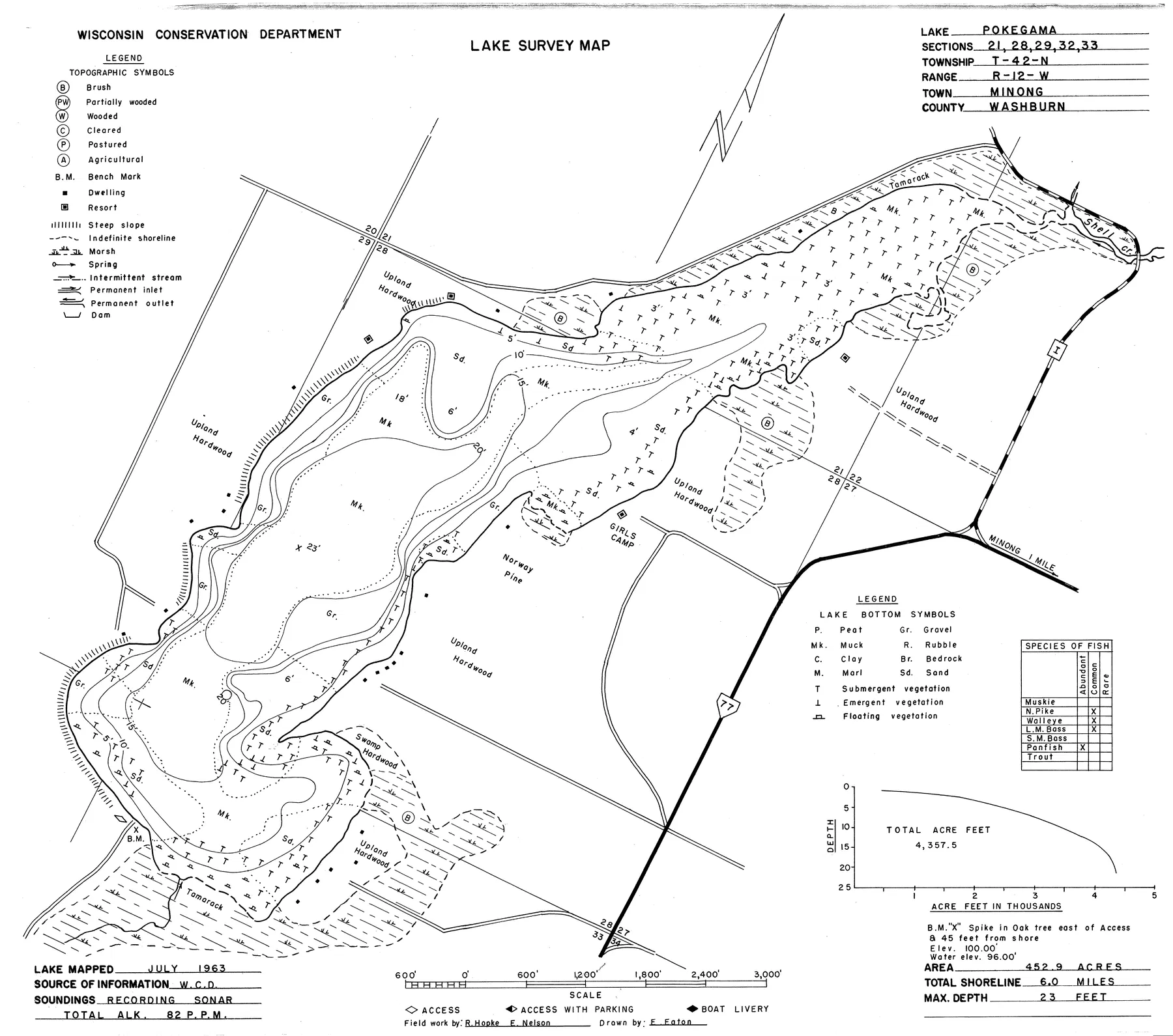 Pokegama Lake historical Wisconsin DNR depth map sheet 1