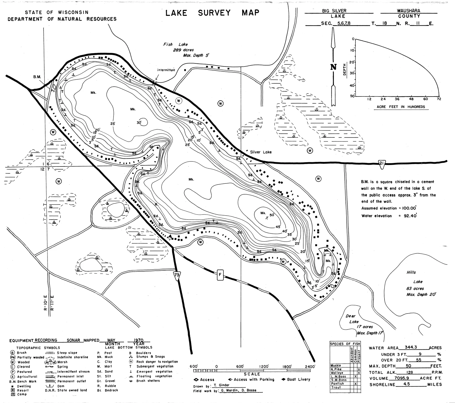 Silver Lake historical Wisconsin DNR depth map sheet 1