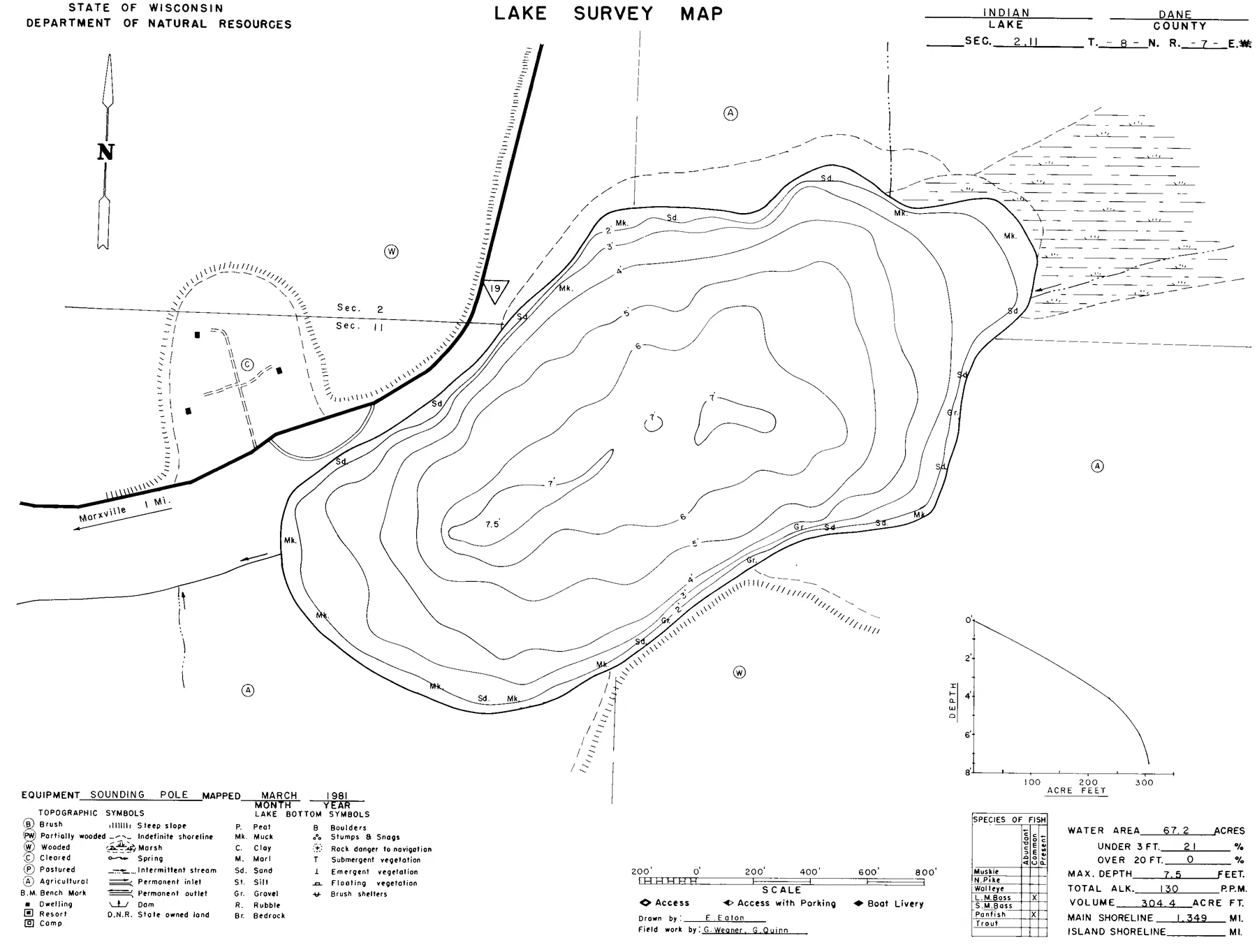 Indian Lake historical Wisconsin DNR depth map sheet 1