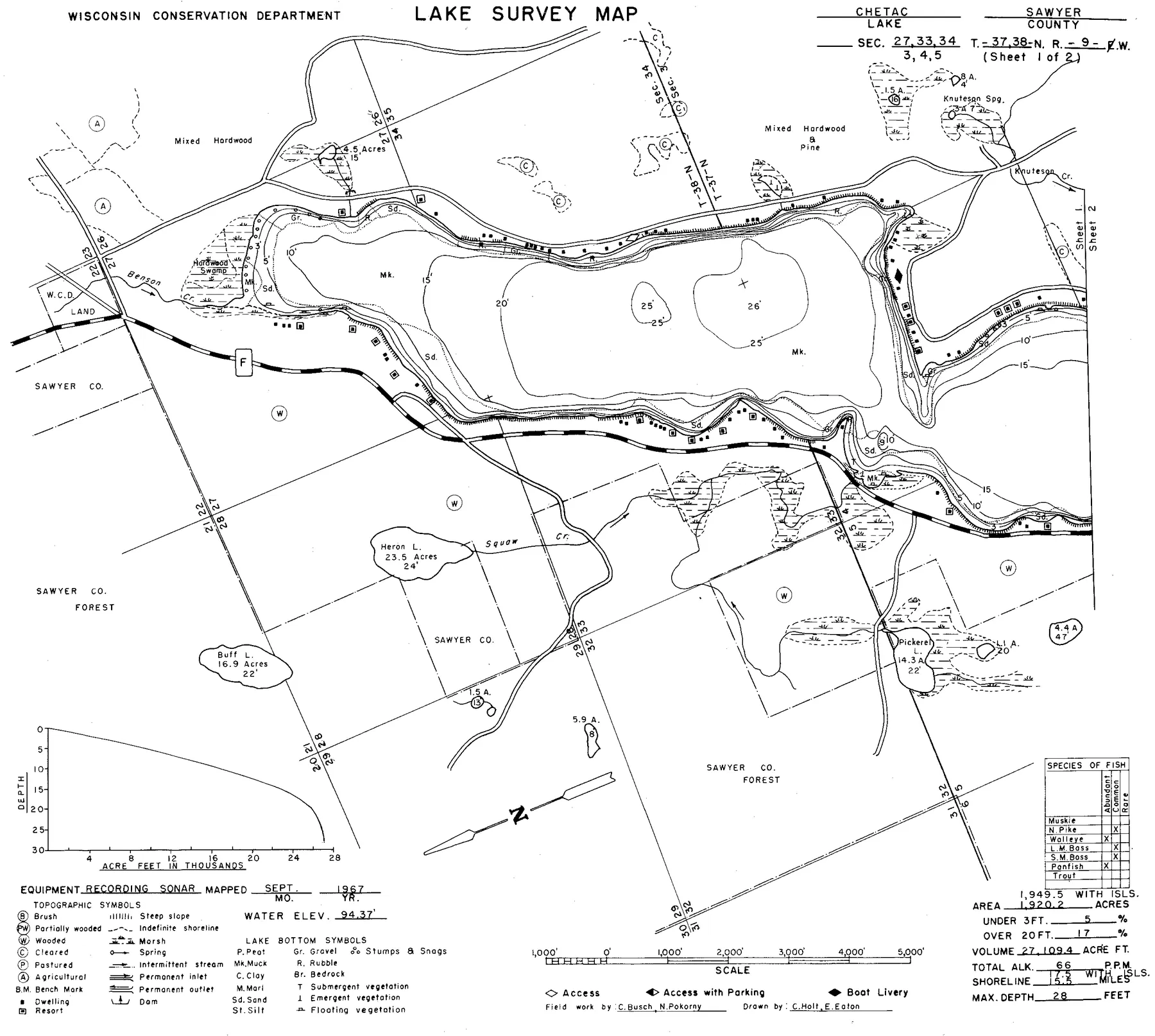 Lake Chetac historical Wisconsin DNR depth map sheet 1