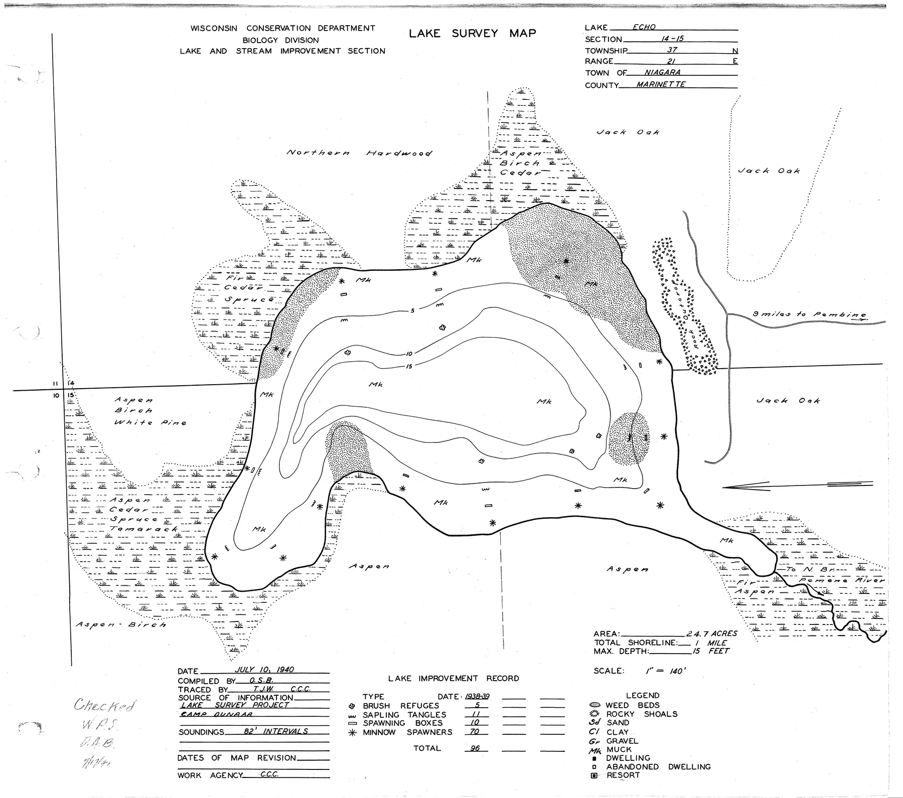Echo Lake historical Wisconsin DNR depth map sheet 1