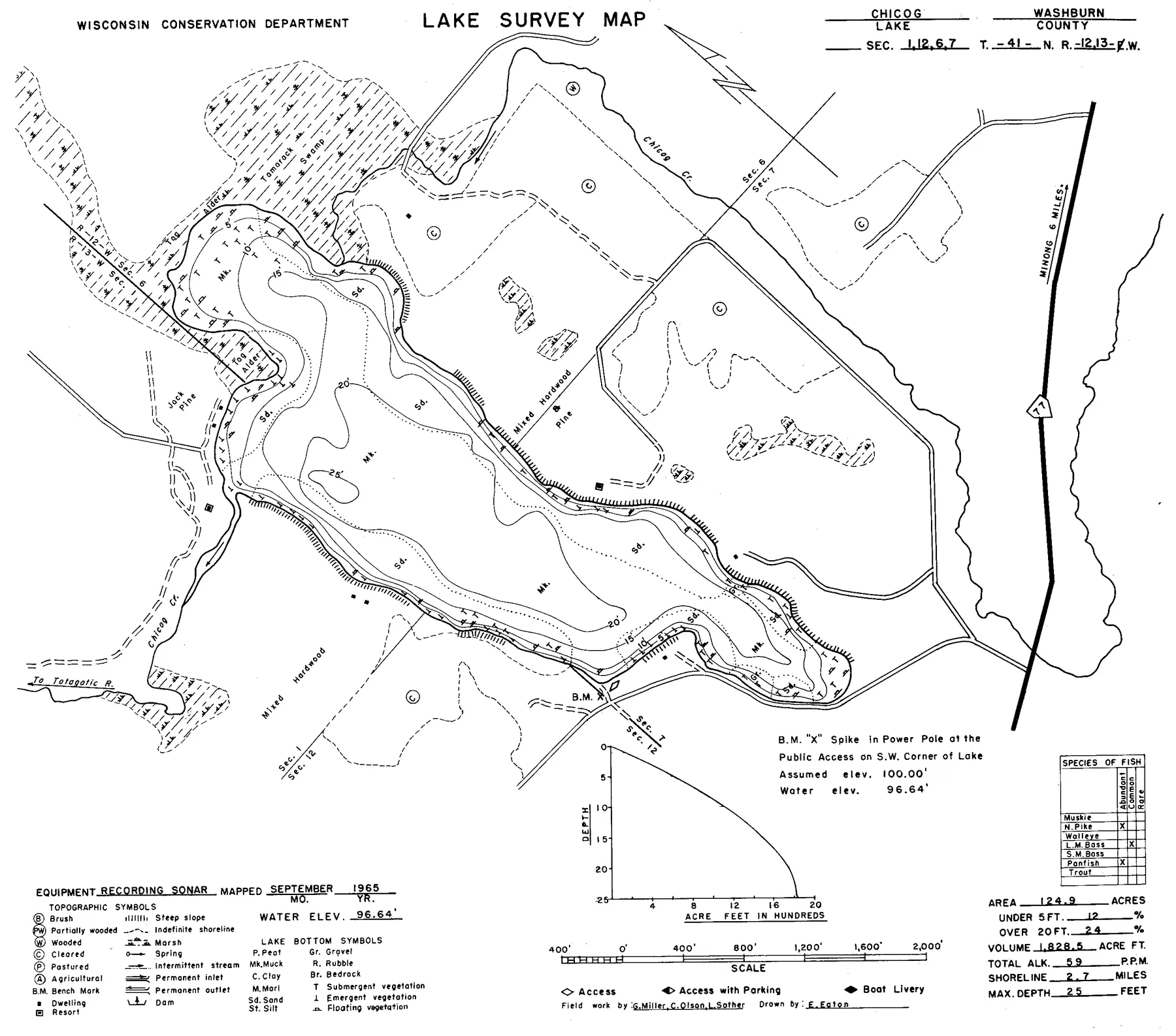 Chicog Lake historical Wisconsin DNR depth map sheet 1