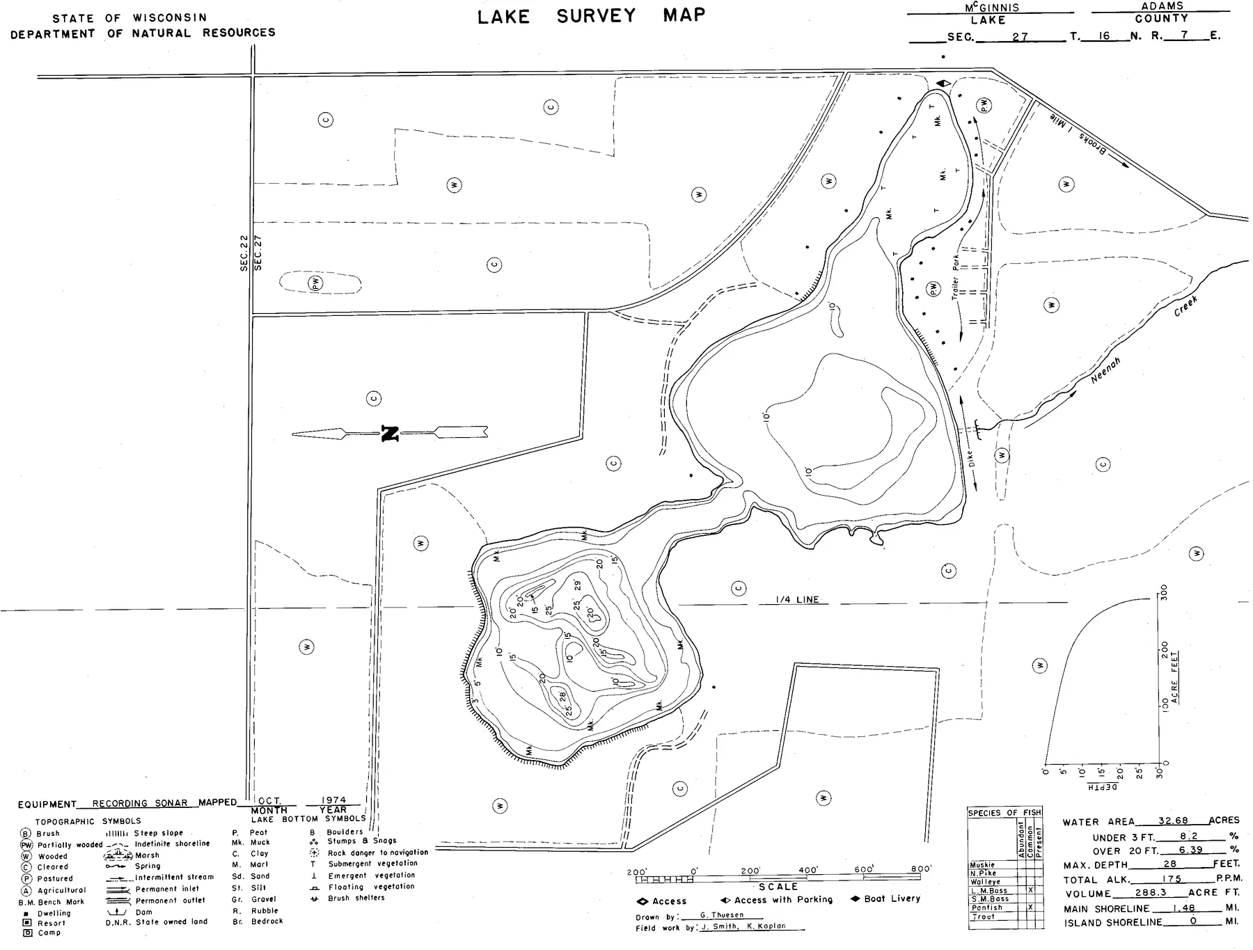 McGinnis Lake historical Wisconsin DNR depth map sheet 1