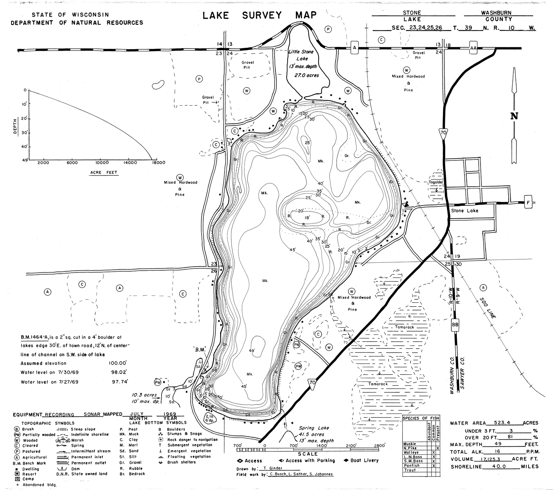 Stone Lake historical Wisconsin DNR depth map sheet 1