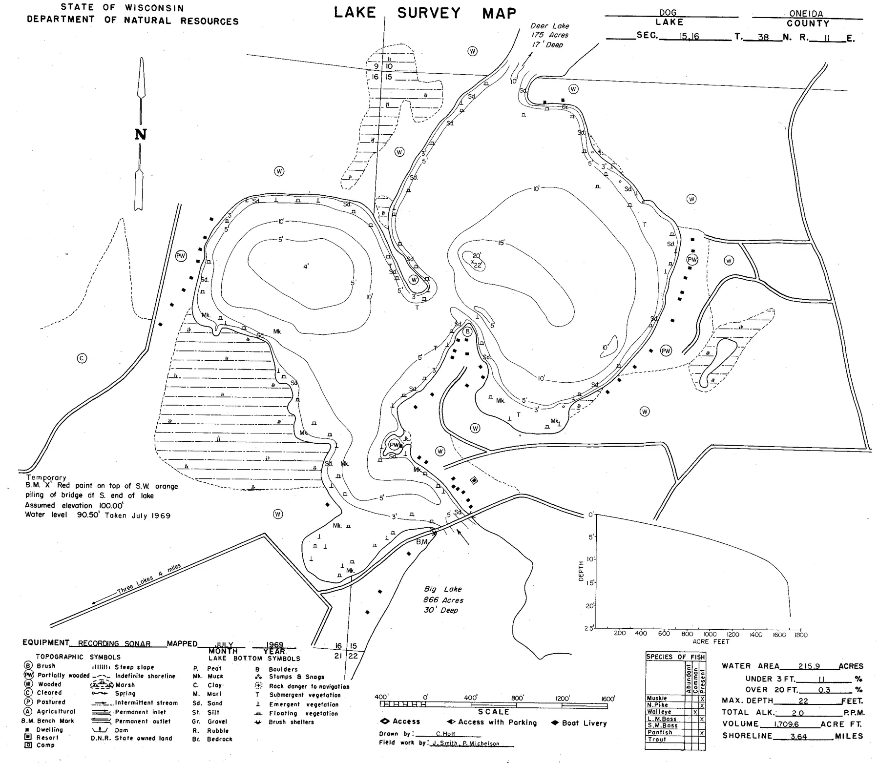 Dog Lake historical Wisconsin DNR depth map sheet 1