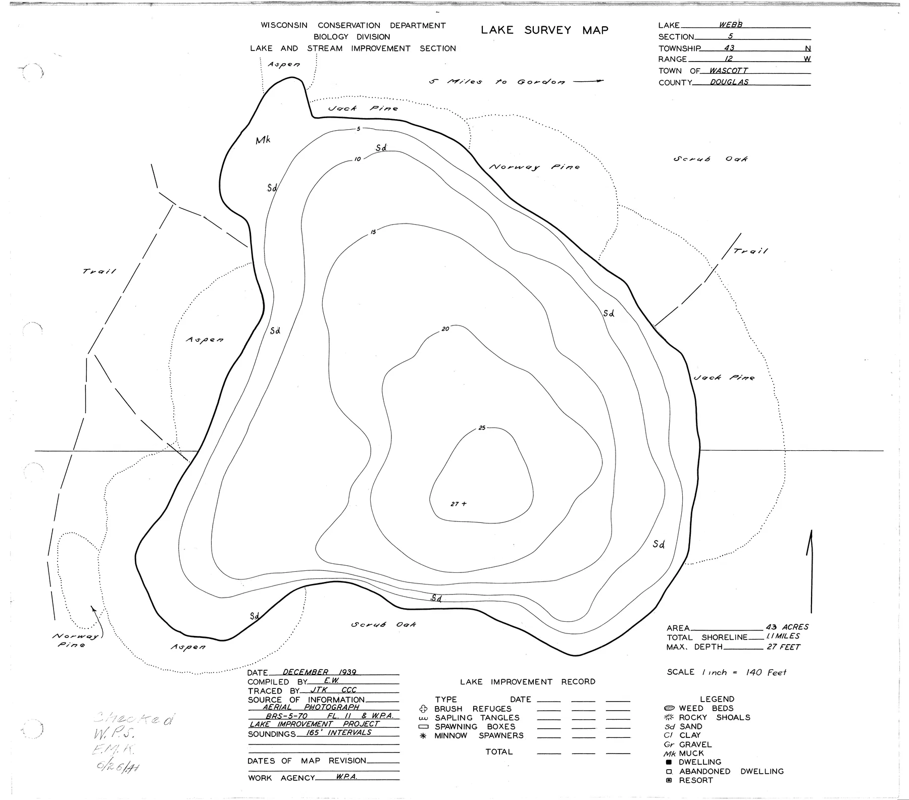Webb Lake historical Wisconsin DNR depth map sheet 1