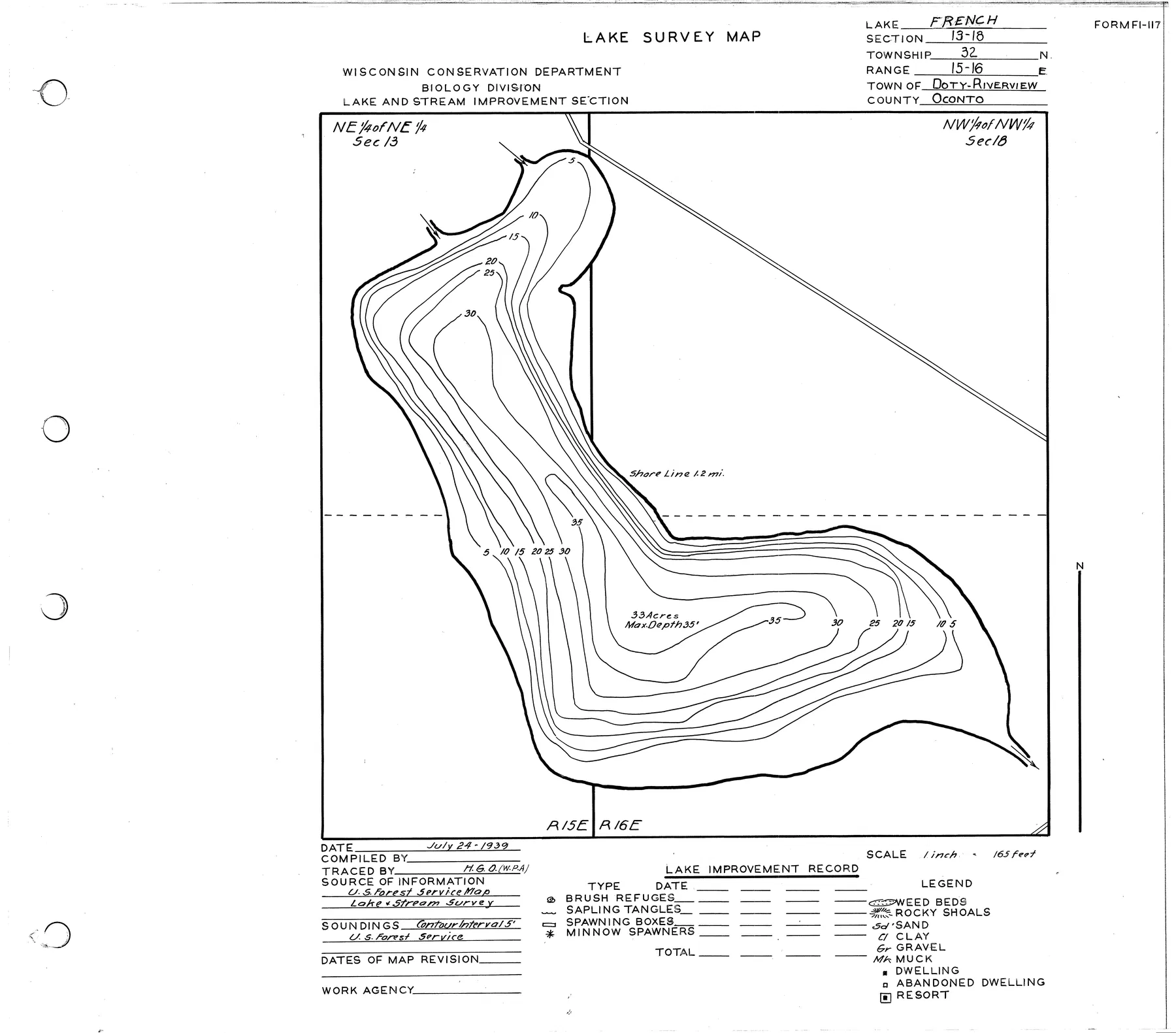 French Lake historical Wisconsin DNR depth map sheet 1