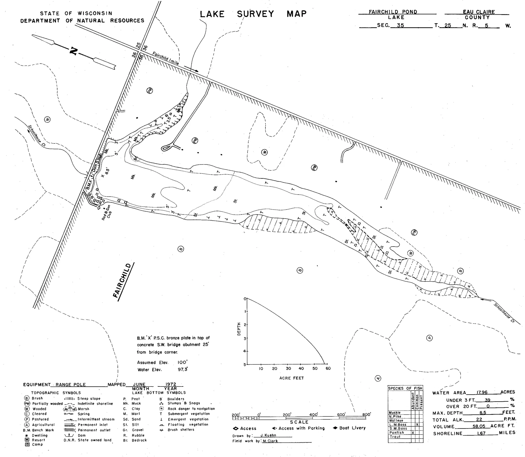 Fairchild Pond historical Wisconsin DNR depth map sheet 1