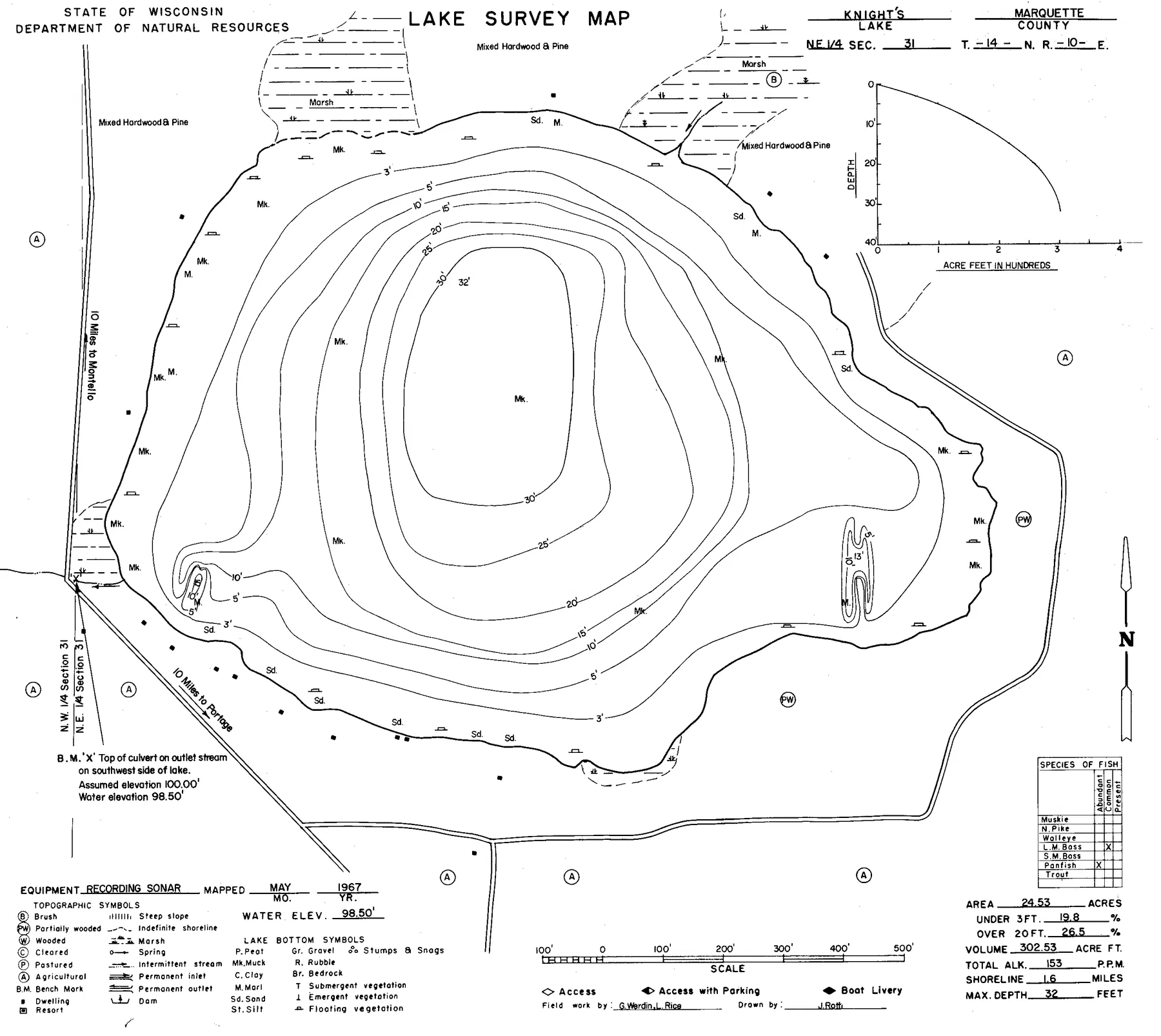 Mulhern Lake historical Wisconsin DNR depth map sheet 1