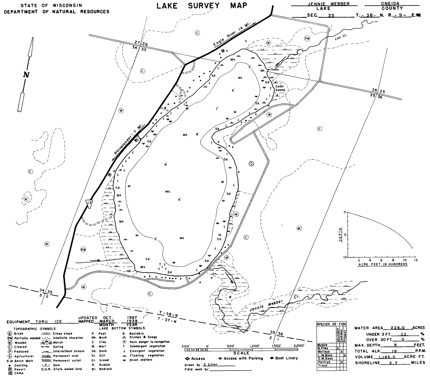 Jennie Webber Lake historical Wisconsin DNR depth map sheet 1
