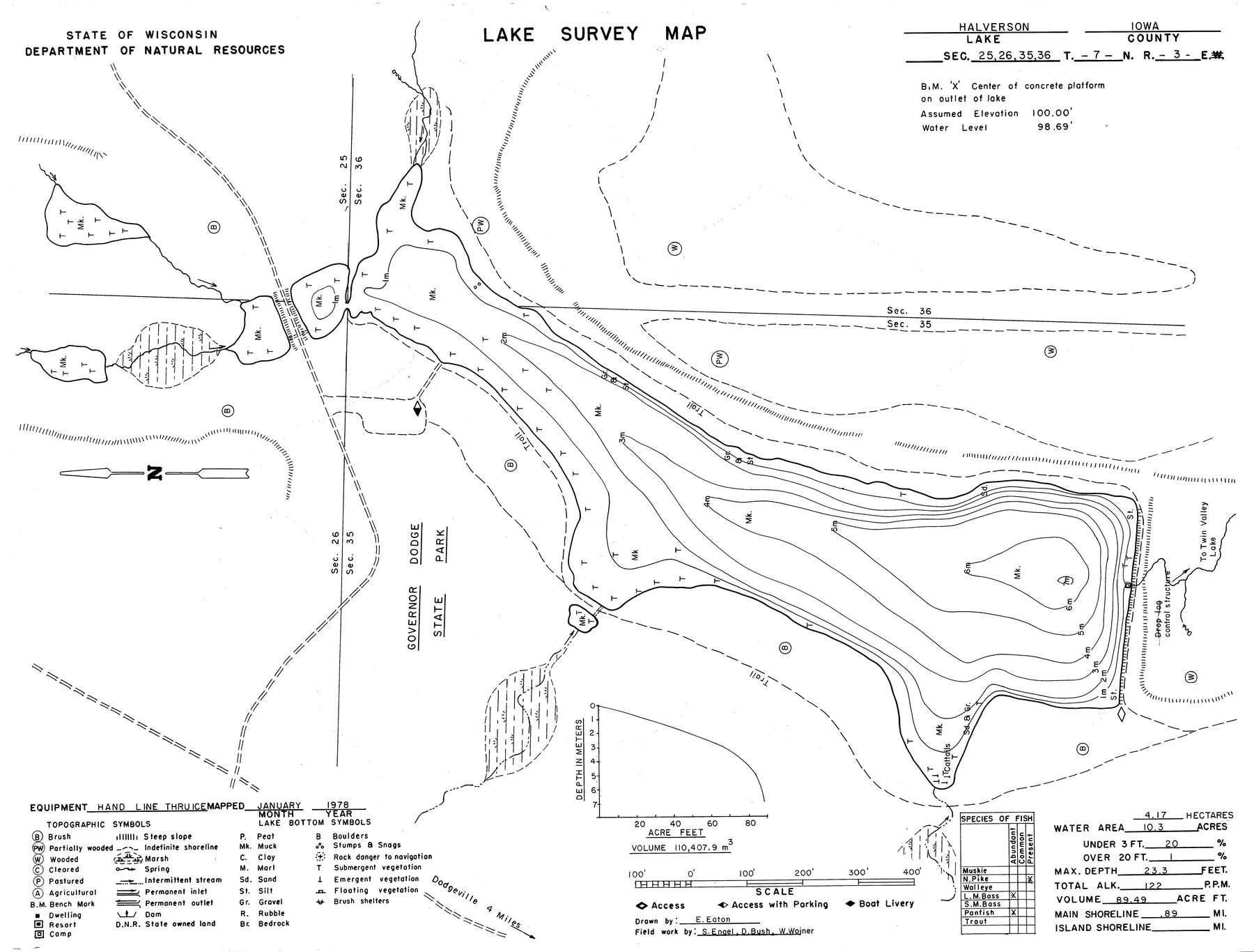 Halverson Lake historical Wisconsin DNR depth map sheet 1