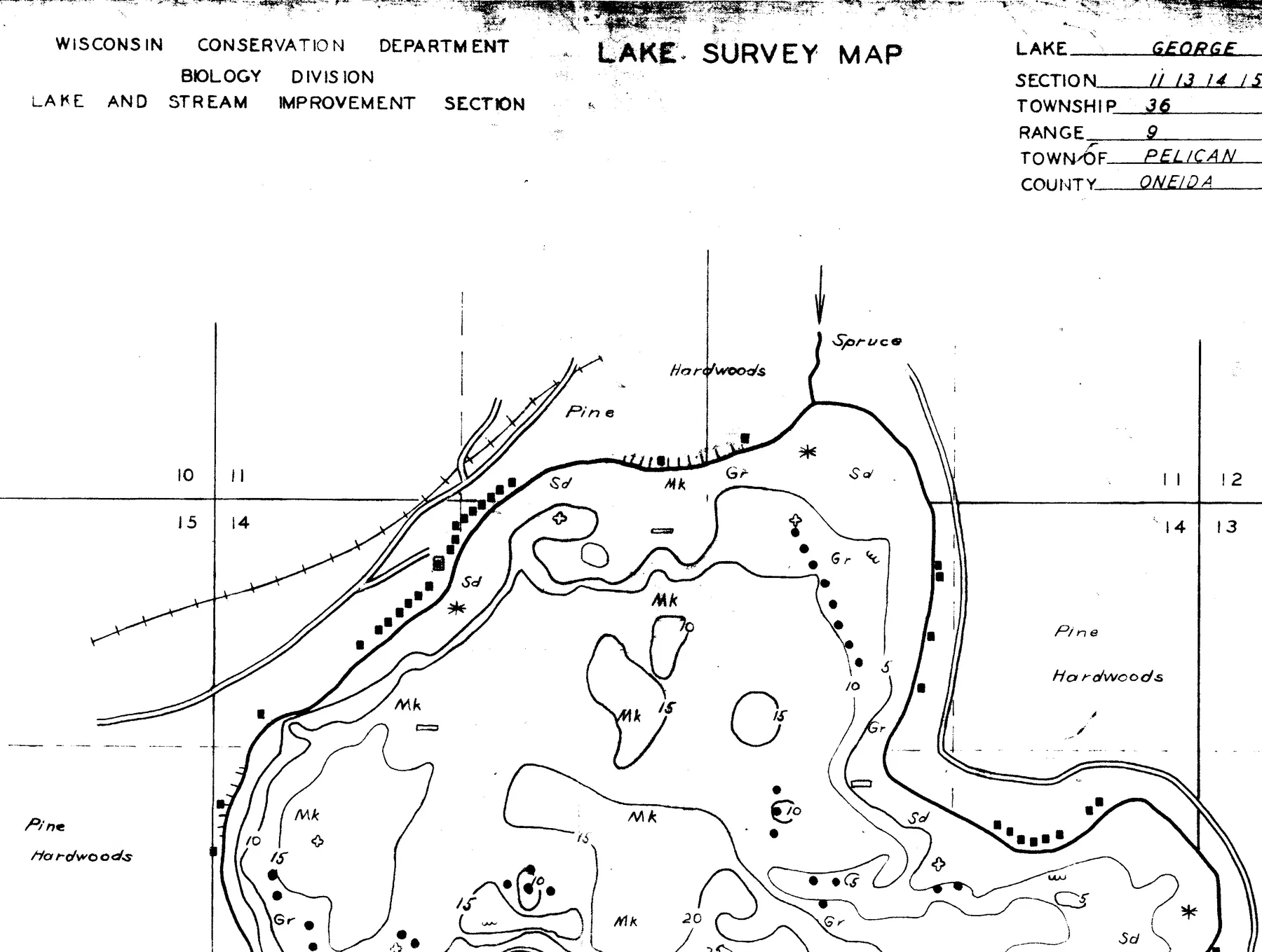 George Lake historical Wisconsin DNR depth map sheet 1