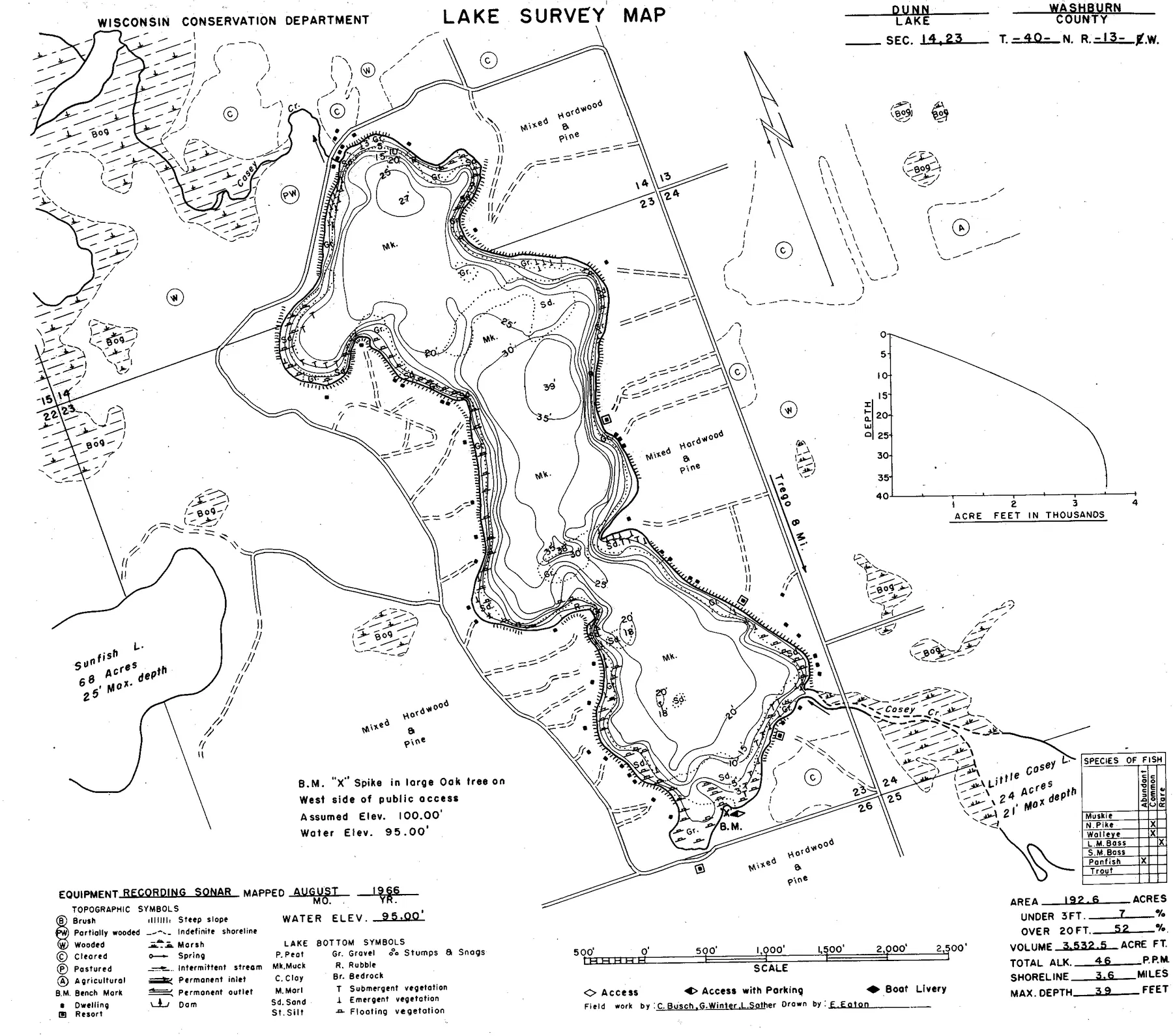 Dunn Lake historical Wisconsin DNR depth map sheet 1