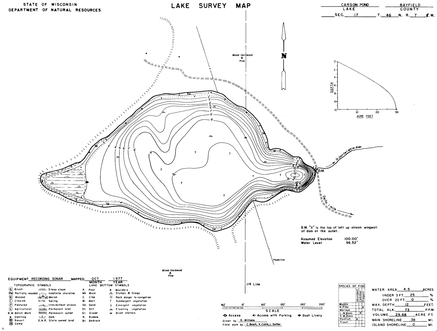Carson Pond historical Wisconsin DNR depth map sheet 1