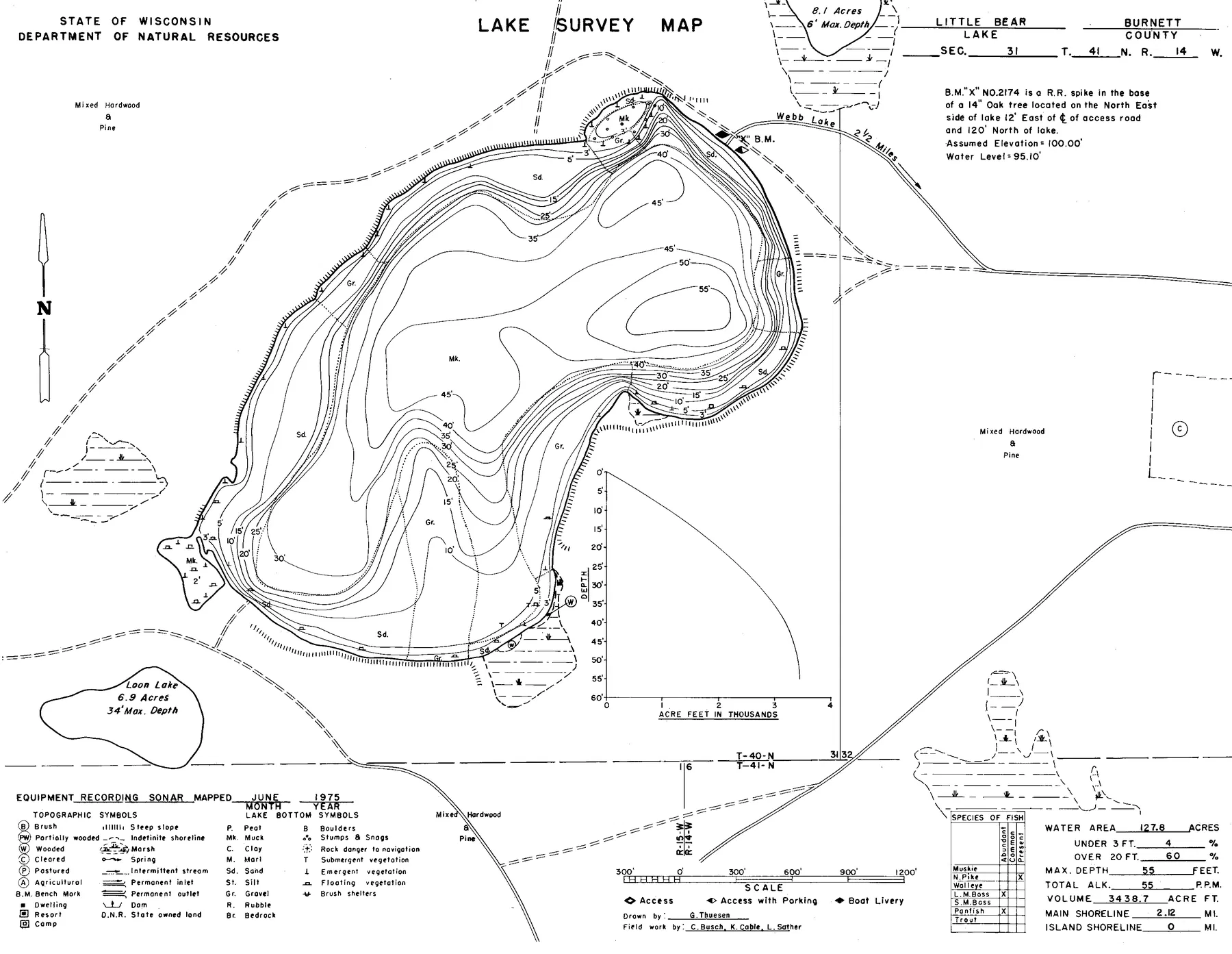 Little Bear Lake historical Wisconsin DNR depth map sheet 1