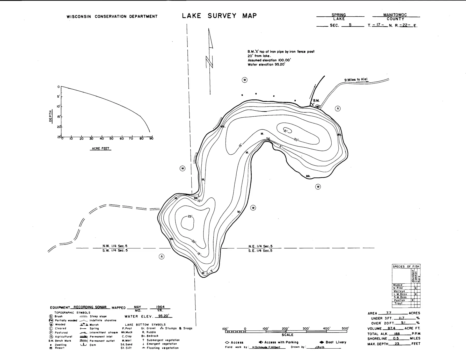 Spring Lake historical Wisconsin DNR depth map sheet 1