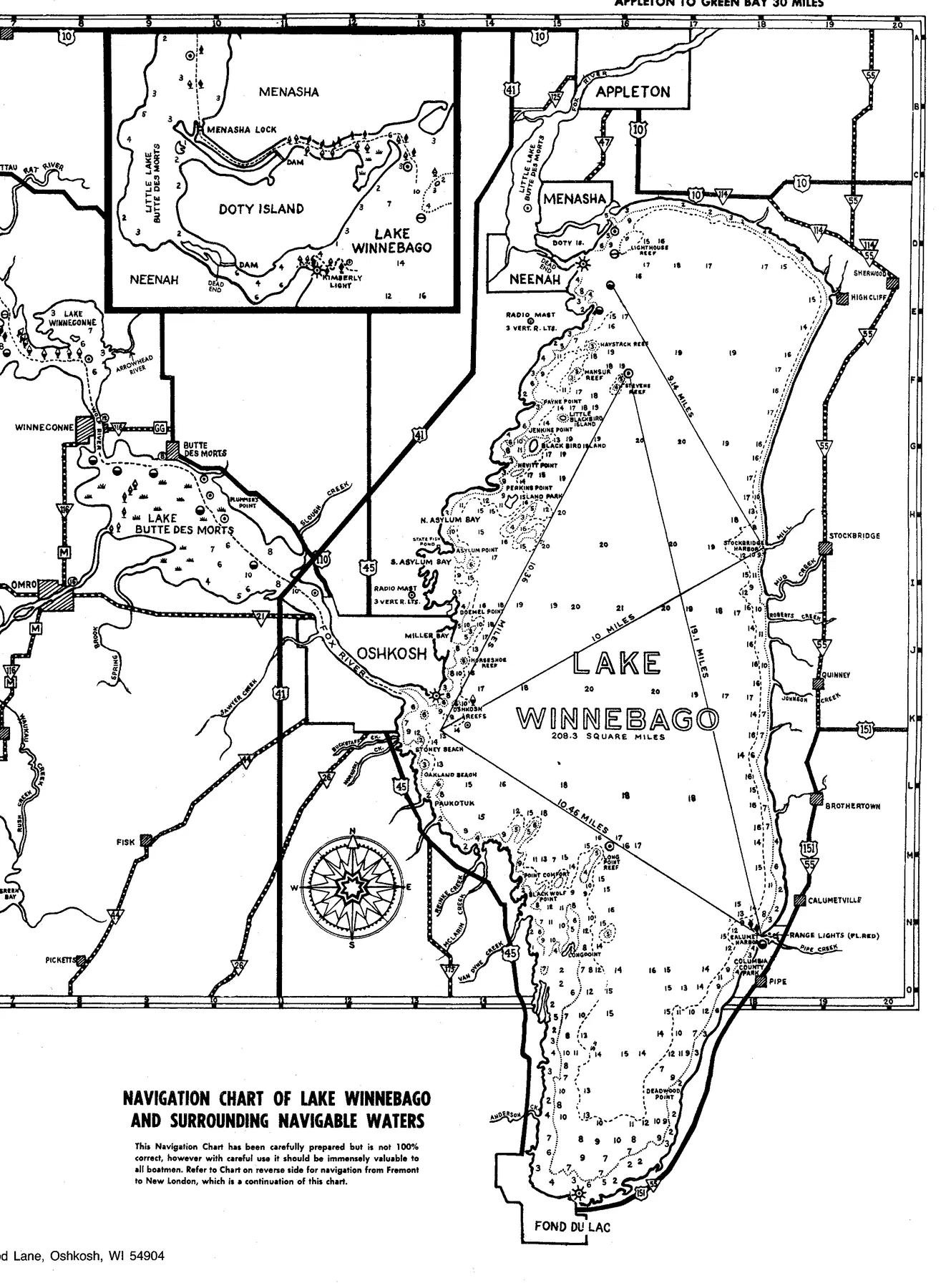 Lake Butte des Morts historical Wisconsin DNR depth map sheet 1