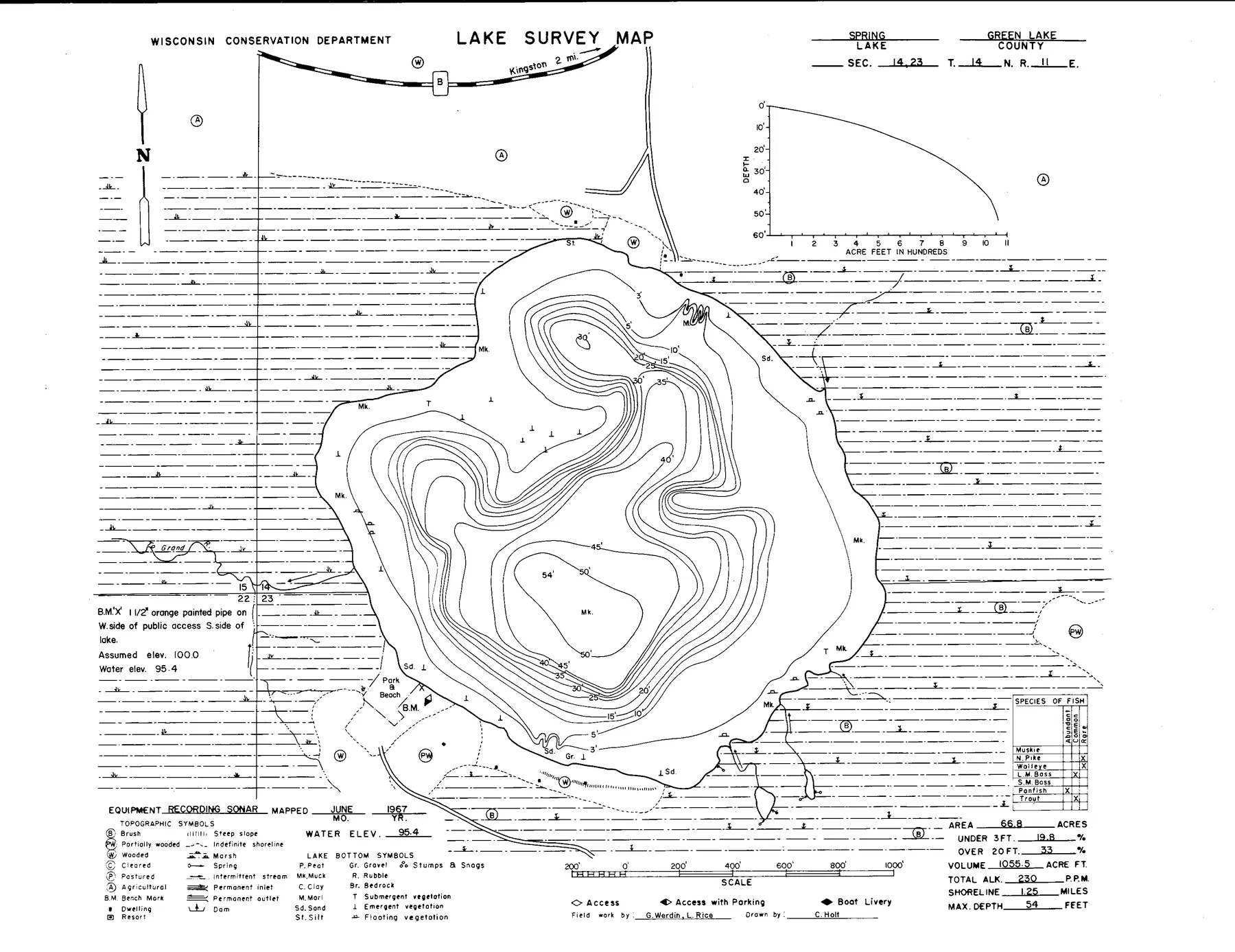 Spring Lake historical Wisconsin DNR depth map sheet 1