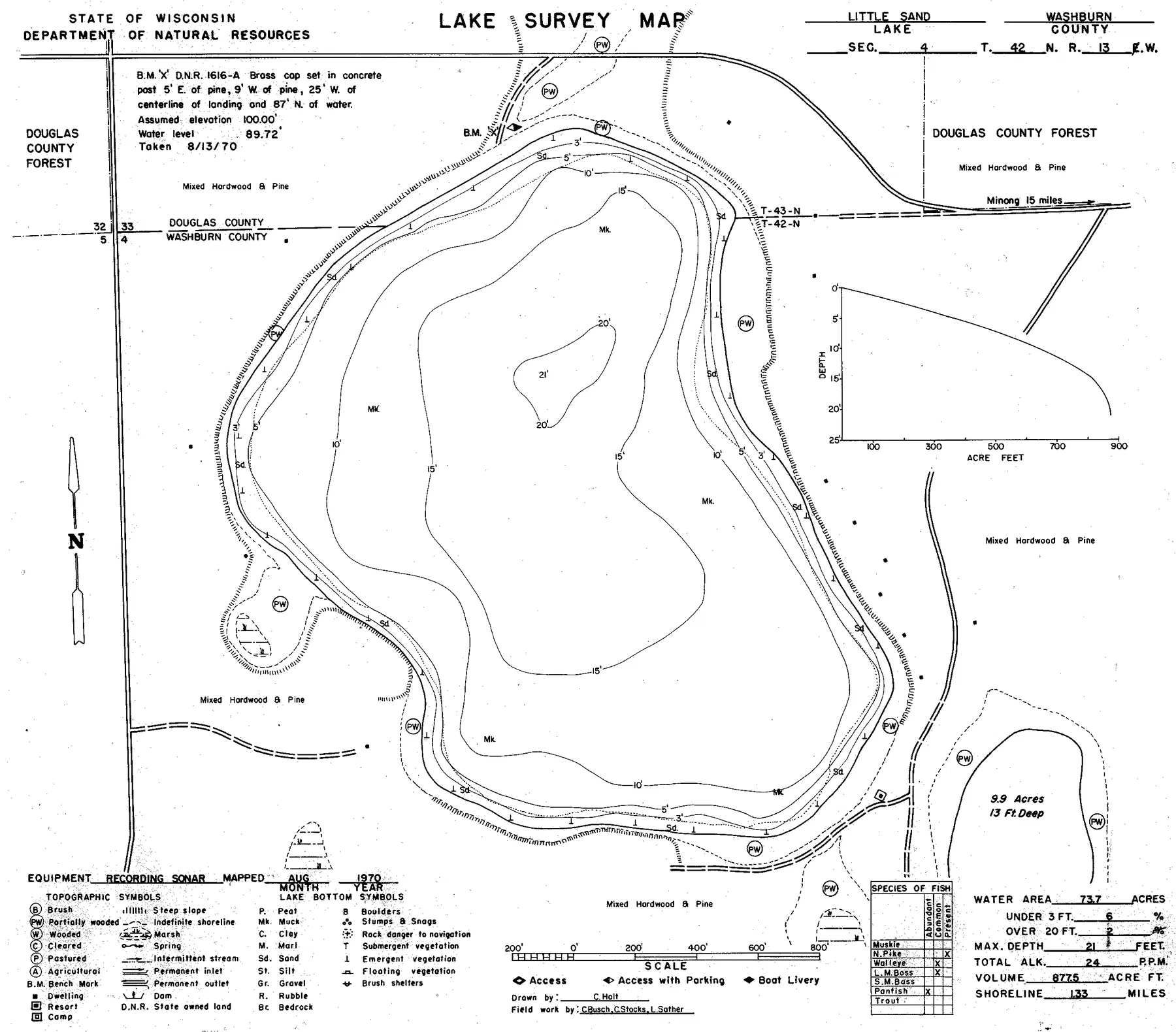 Little Sand Lake historical Wisconsin DNR depth map sheet 1