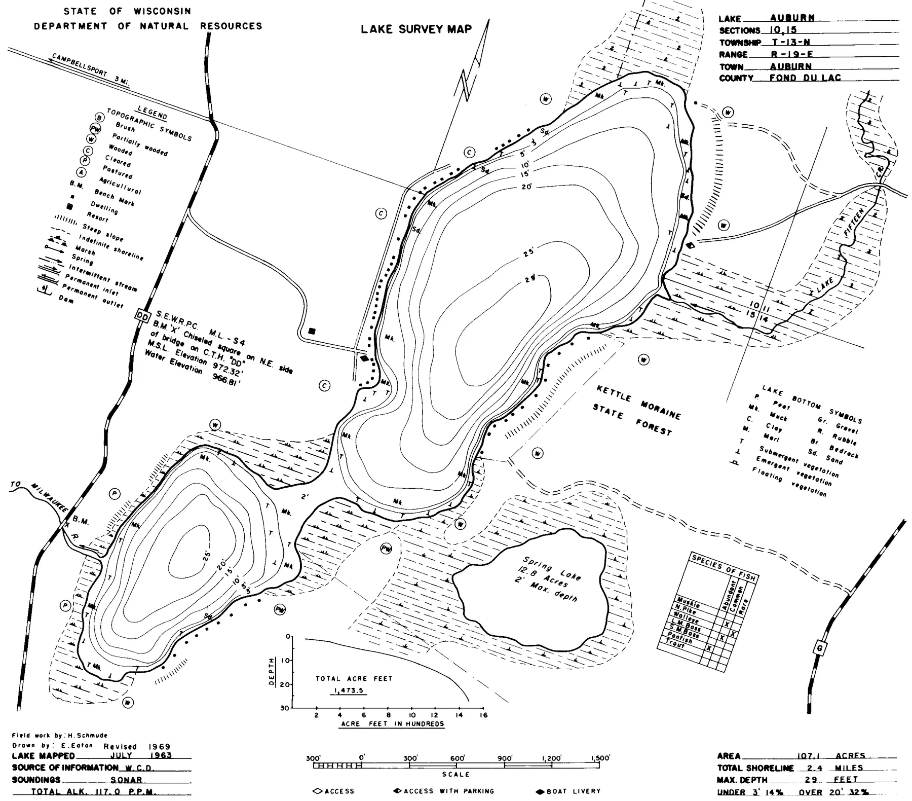Auburn Lake historical Wisconsin DNR depth map sheet 1
