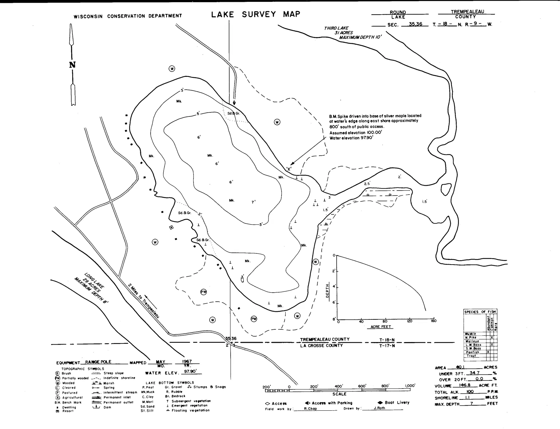 Round Lake historical Wisconsin DNR depth map sheet 1