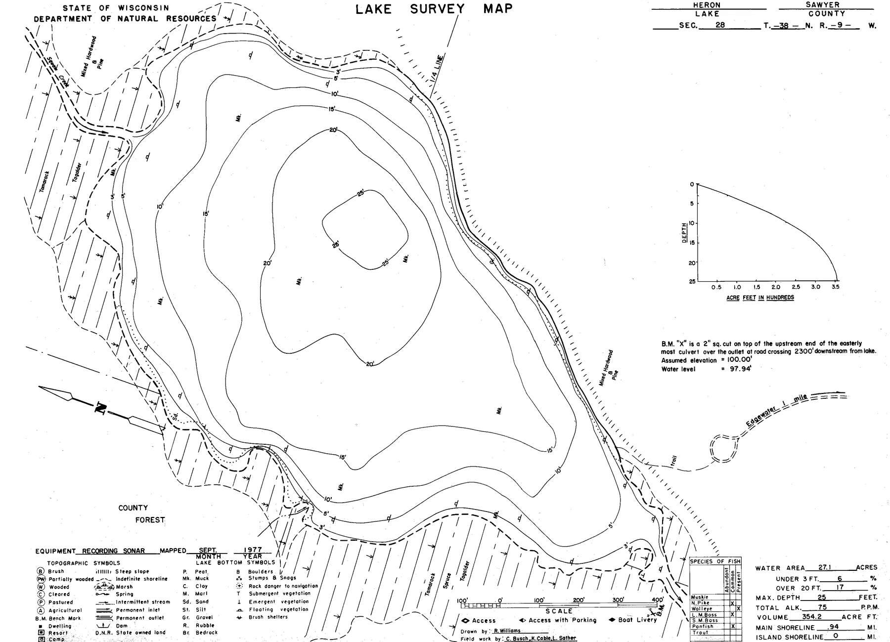 Heron Lake historical Wisconsin DNR depth map sheet 1