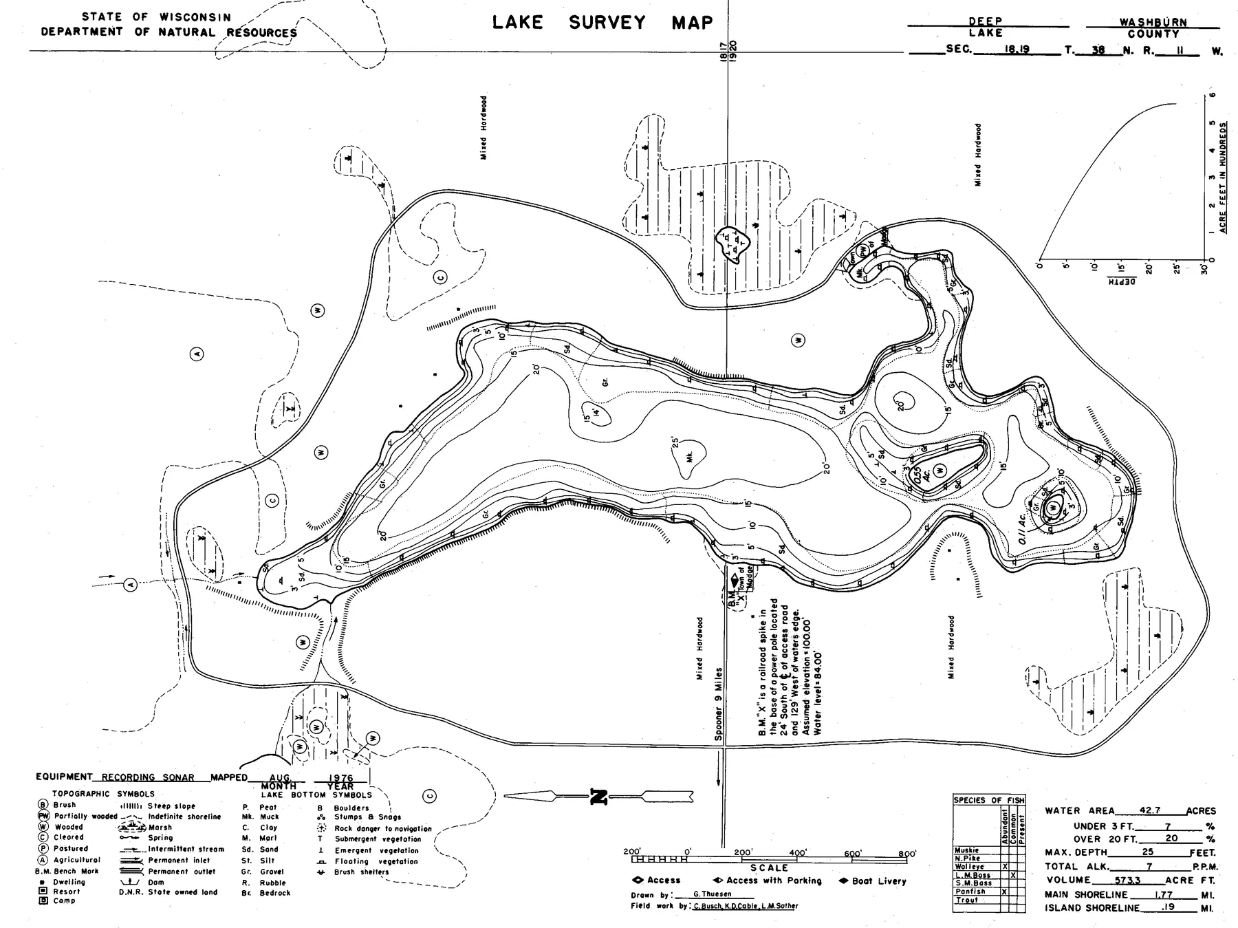 Deep Lake historical Wisconsin DNR depth map sheet 1