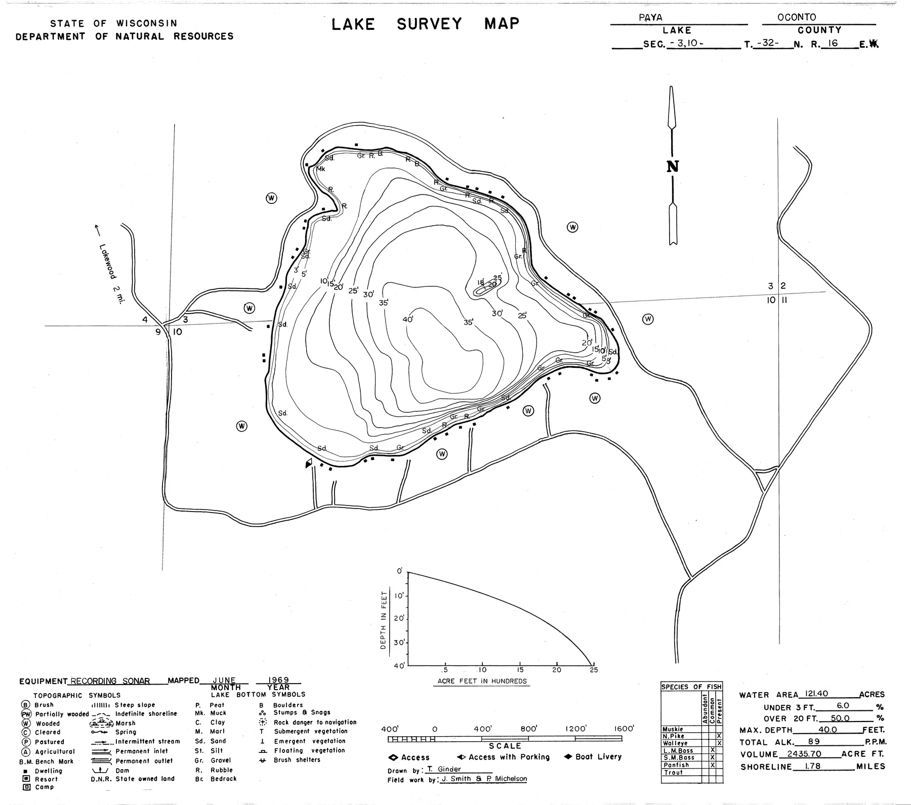 Paya Lake historical Wisconsin DNR depth map sheet 1