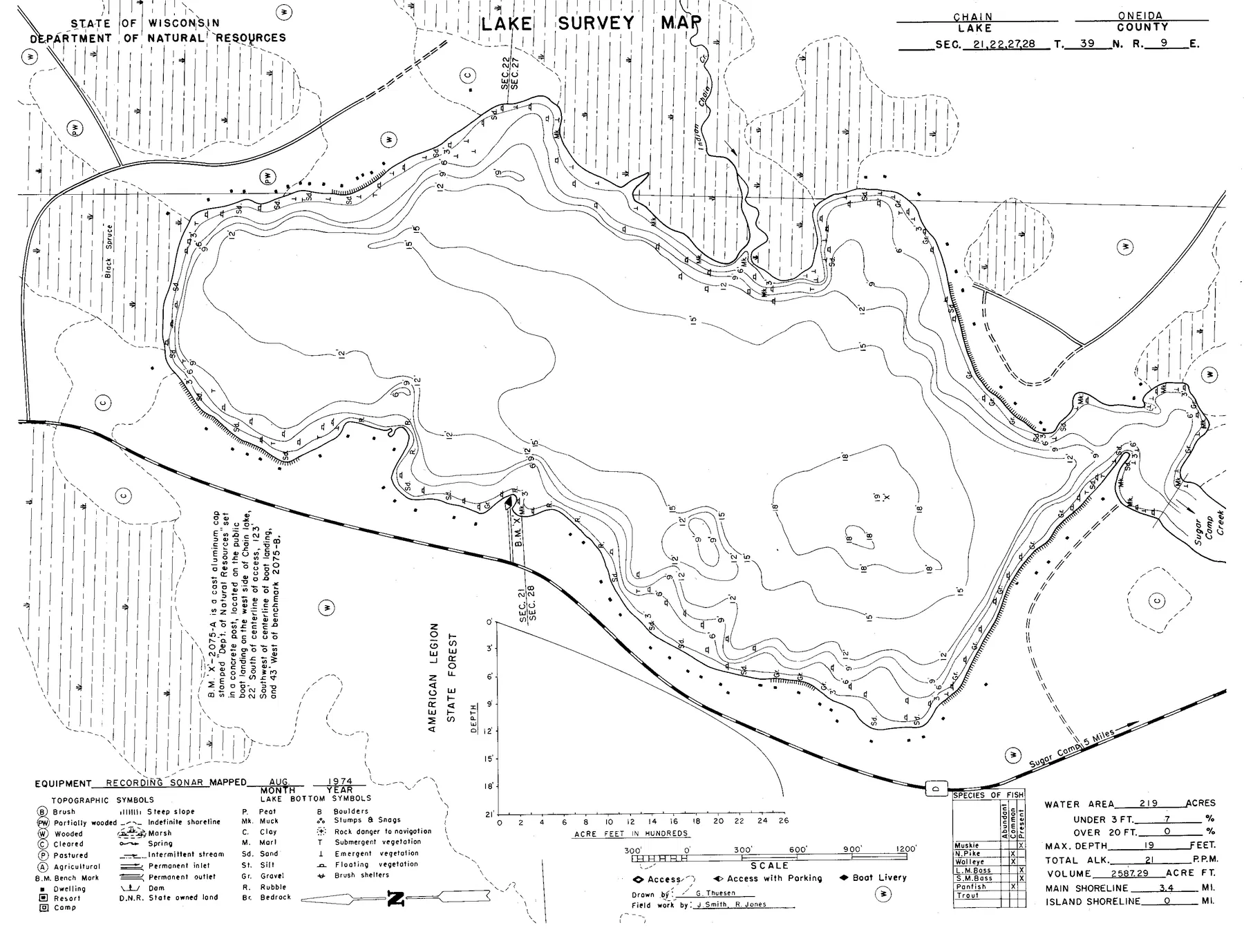 Chain Lake historical Wisconsin DNR depth map sheet 1
