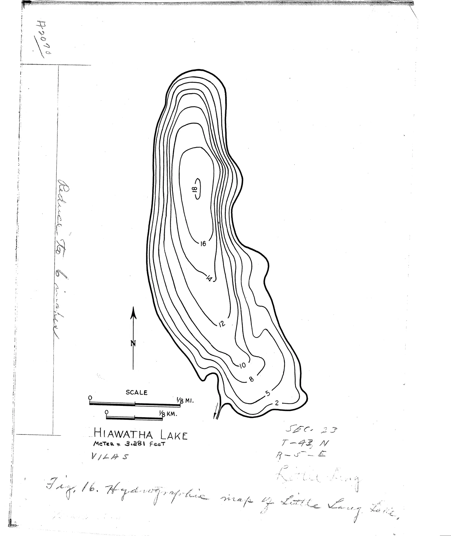 Hiawatha Lake historical Wisconsin DNR depth map sheet 1