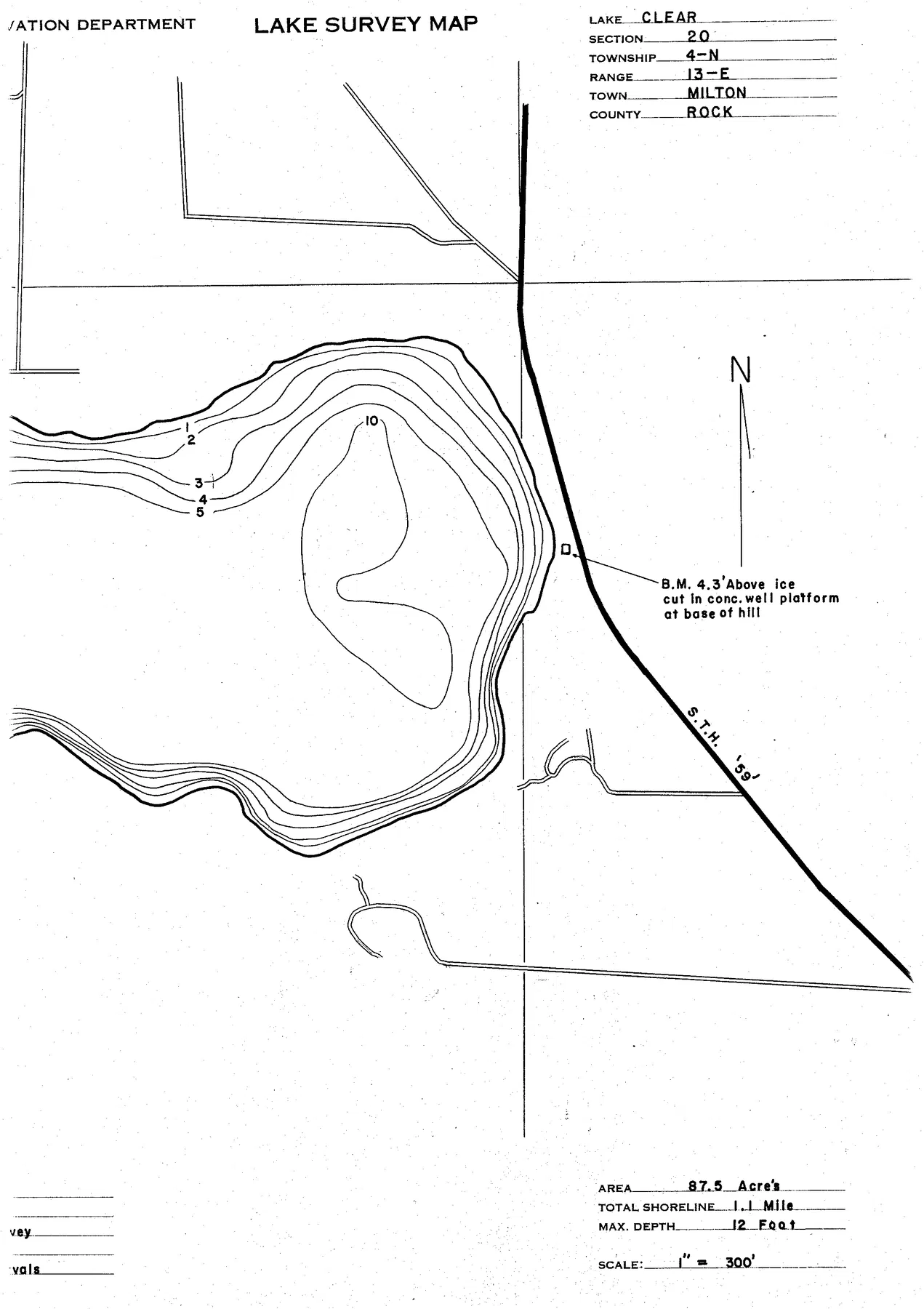 Clear Lake historical Wisconsin DNR depth map sheet 1
