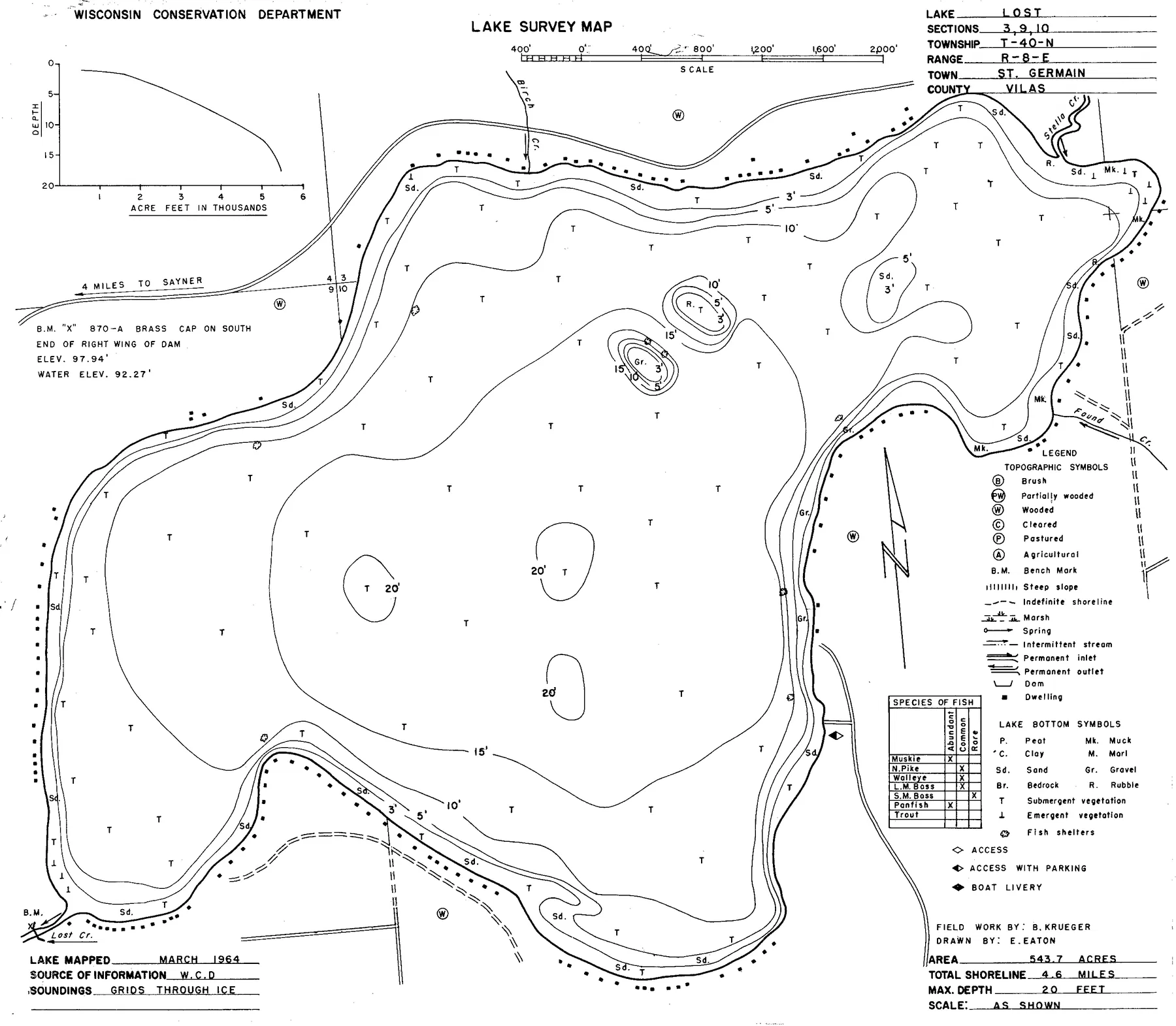 Lost Lake historical Wisconsin DNR depth map sheet 1