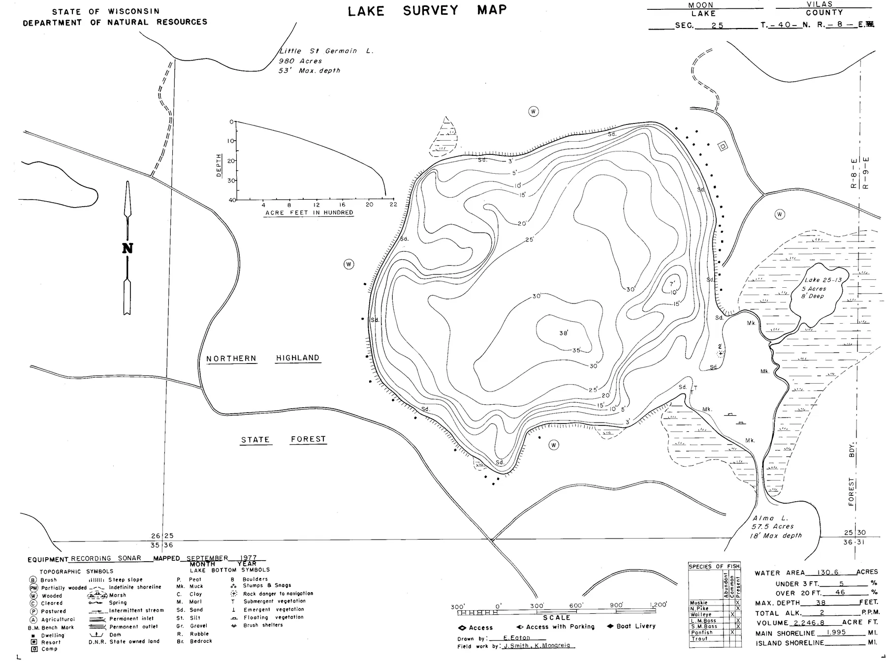 Moon Lake historical Wisconsin DNR depth map sheet 1