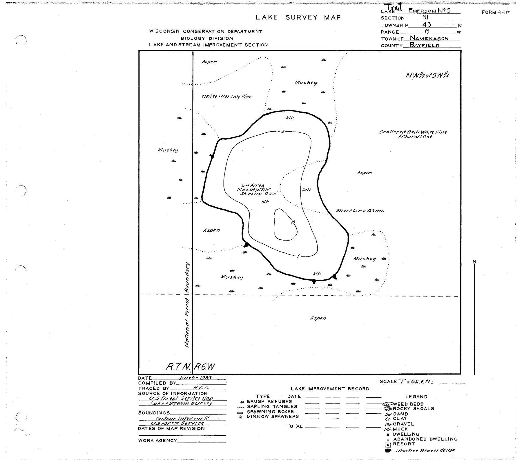 Trail Lake historical Wisconsin DNR depth map sheet 1