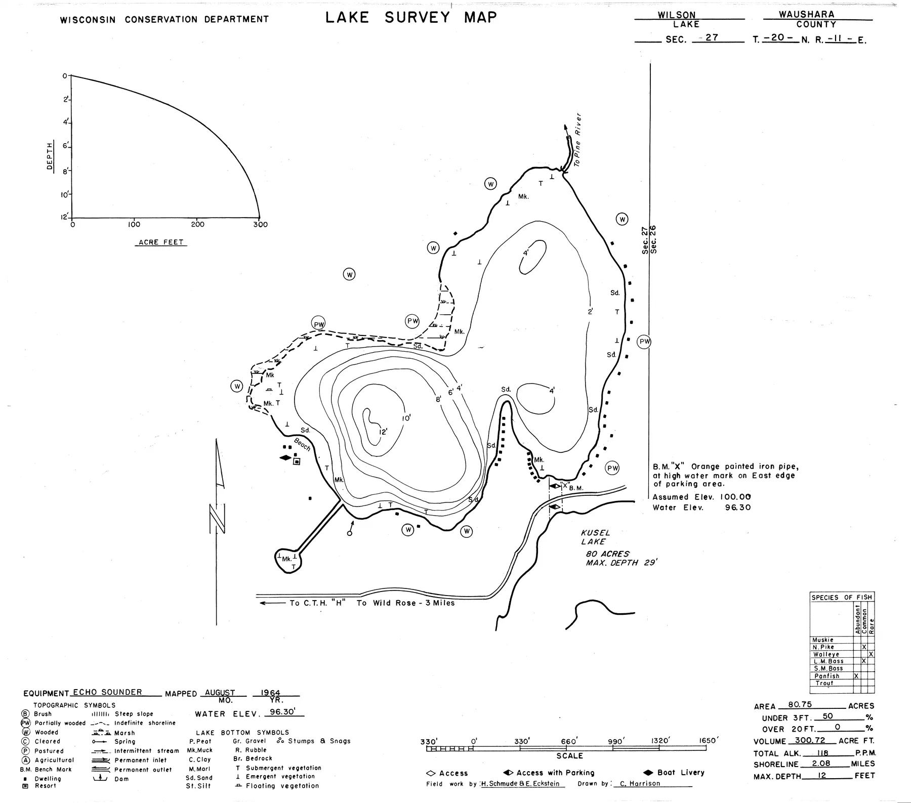 Wilson Lake historical Wisconsin DNR depth map sheet 1