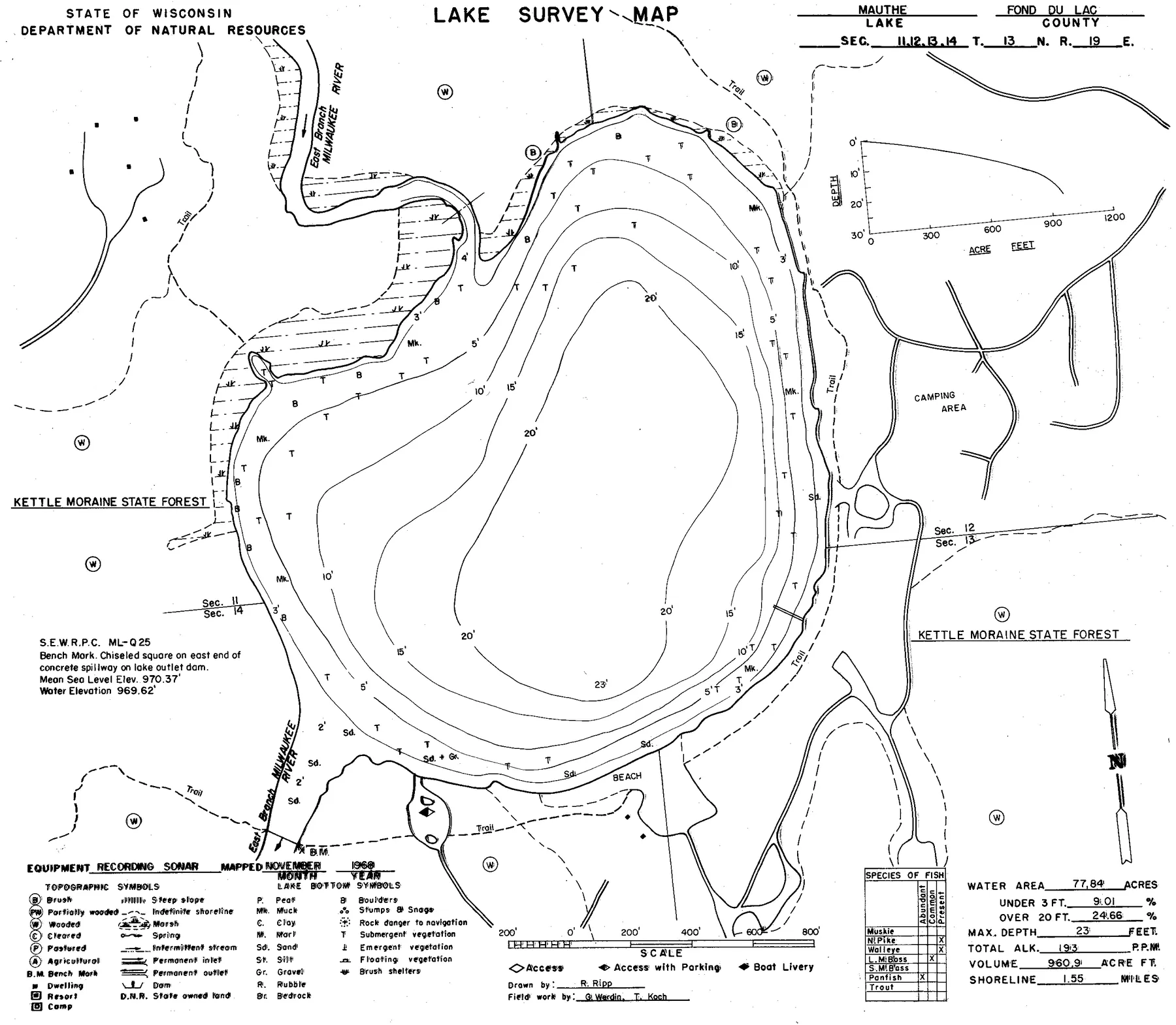 Mauthe Lake historical Wisconsin DNR depth map sheet 1