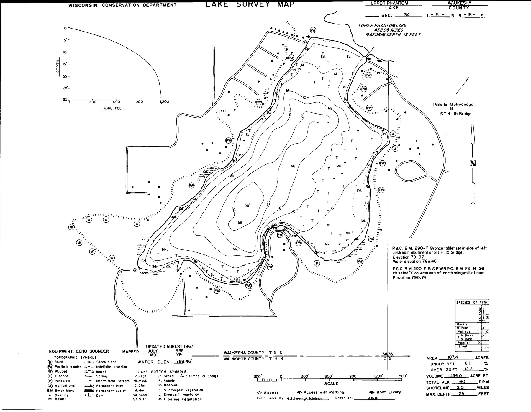 Phantom Lake historical Wisconsin DNR depth map sheet 1